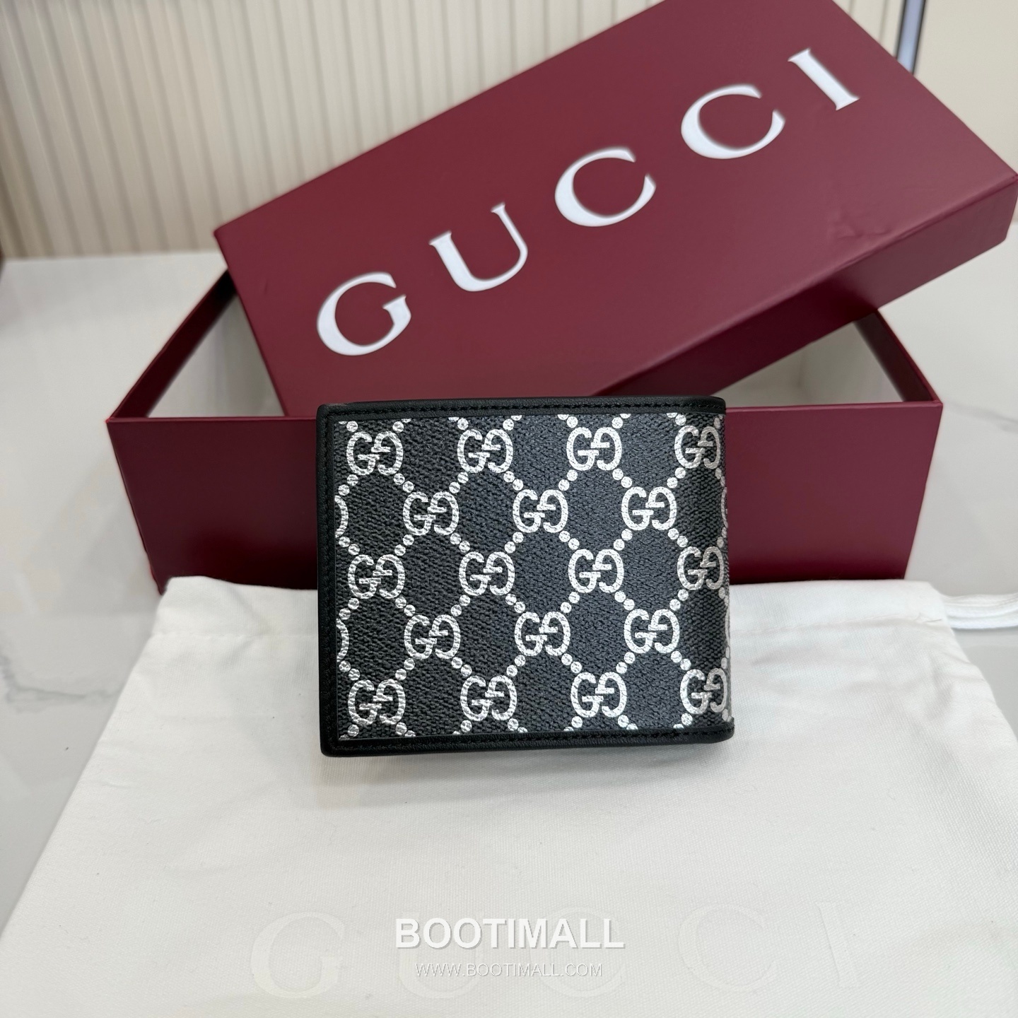 Gucci Double Fold Wallet Coated Canvas and Leather Black 구찌 더블 폴드 지갑 코팅 캔버스 및 가죽 블랙 11cm 2