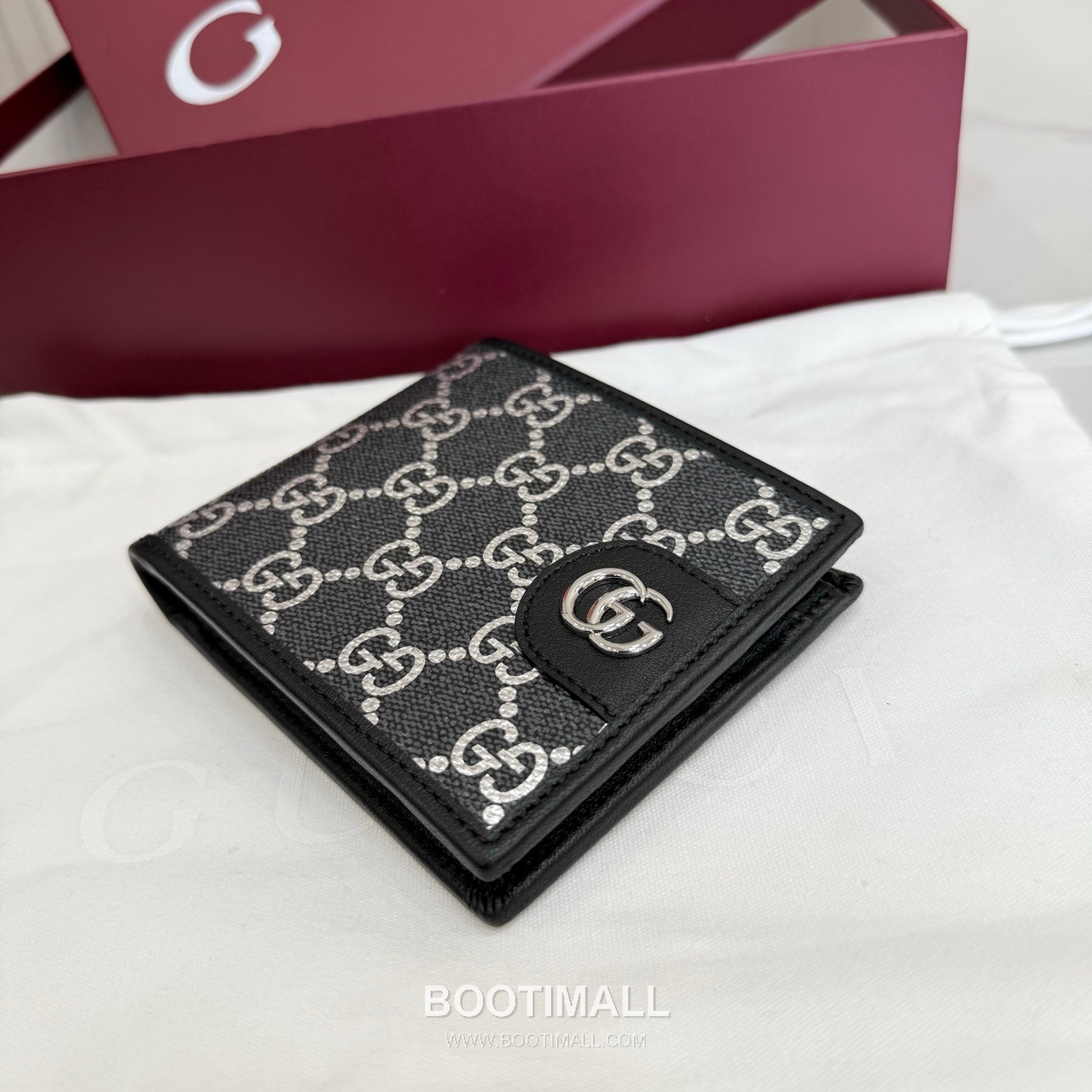 Gucci Double Fold Wallet Coated Canvas and Leather Black 구찌 더블 폴드 지갑 코팅 캔버스 및 가죽 블랙 11cm 6