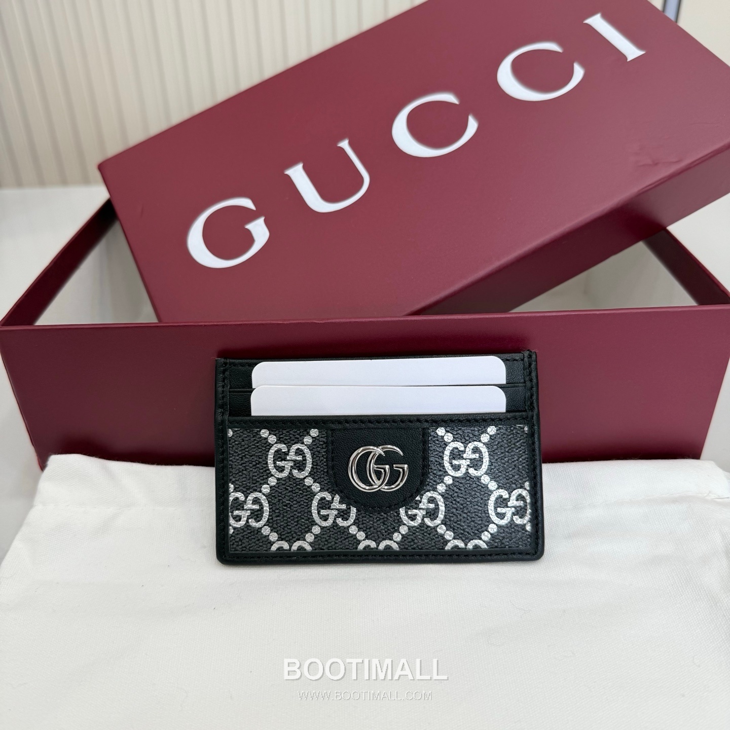 Gucci GG Interlocking Card Holder Coated Fabric with Leather Trim Black 구찌 GG 인터로킹 카드 홀더 코팅 패브릭 가죽 트리밍 블랙 11cm 1
