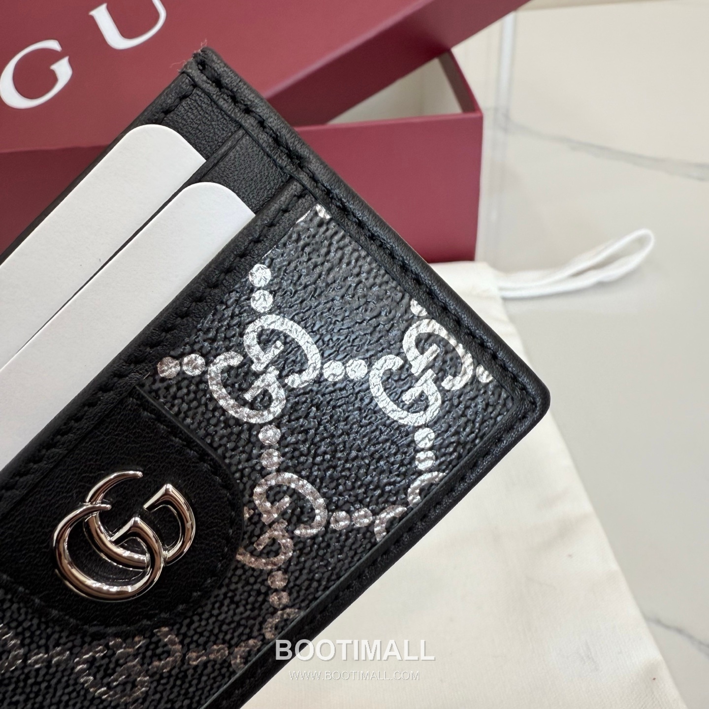 Gucci GG Interlocking Card Holder Coated Fabric with Leather Trim Black 구찌 GG 인터로킹 카드 홀더 코팅 패브릭 가죽 트리밍 블랙 11cm 5