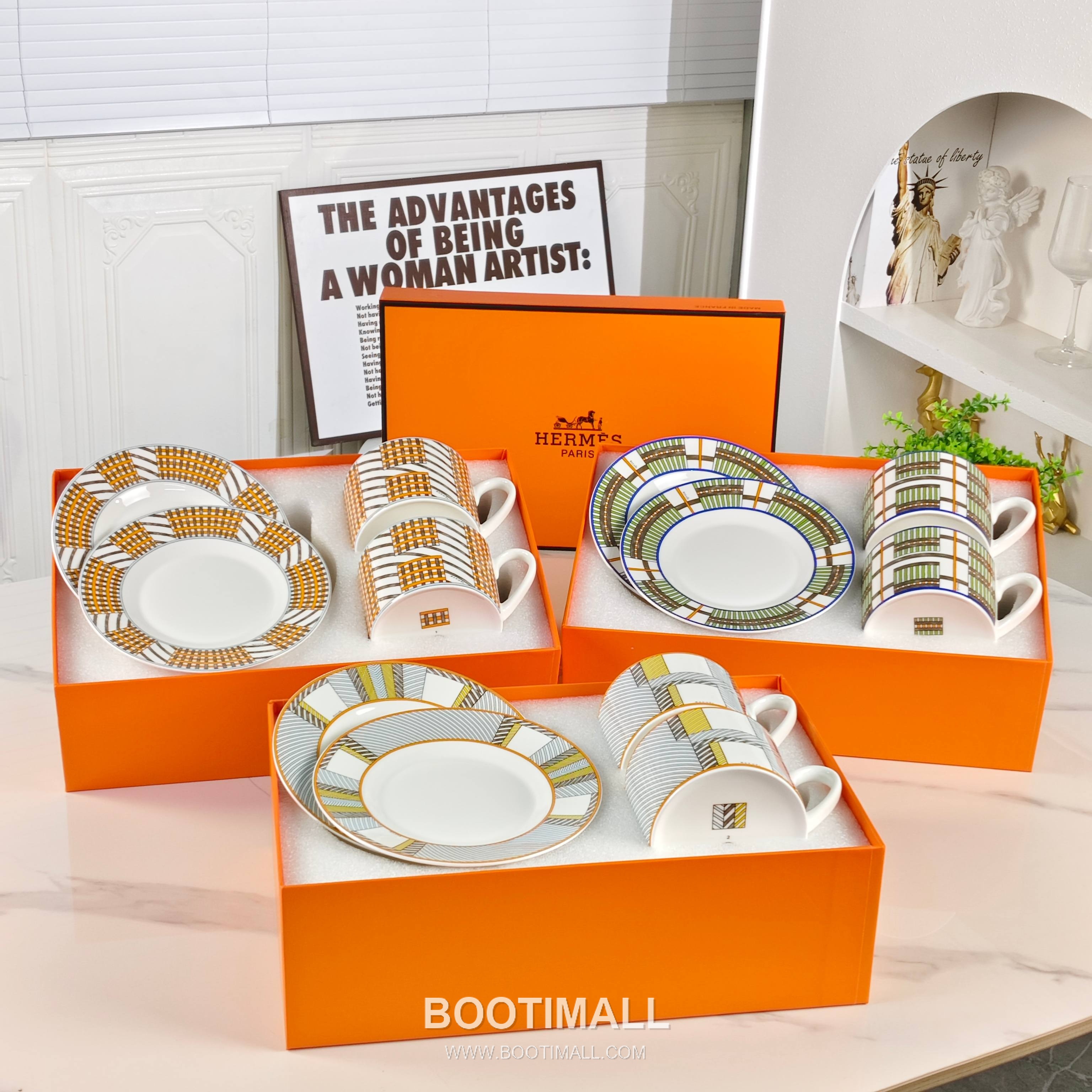 Hermes Geometric Line Double Cup Saucer Orange Tableware 에르메스 기하선 더블 컵 소서 오렌지 테이블웨어 1
