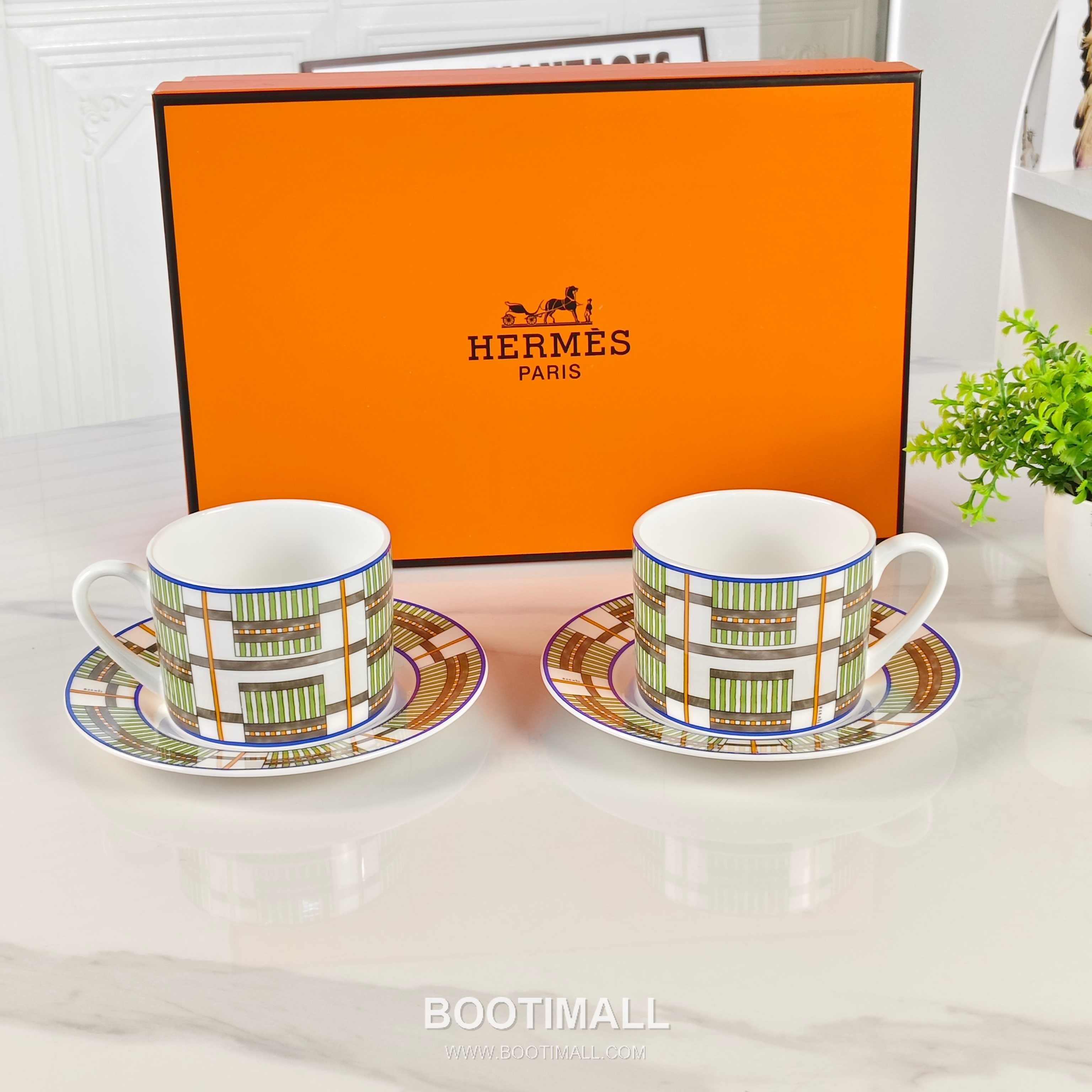 Hermes Geometric Line Double Cup Saucer Orange Tableware 에르메스 기하선 더블 컵 소서 오렌지 테이블웨어 2