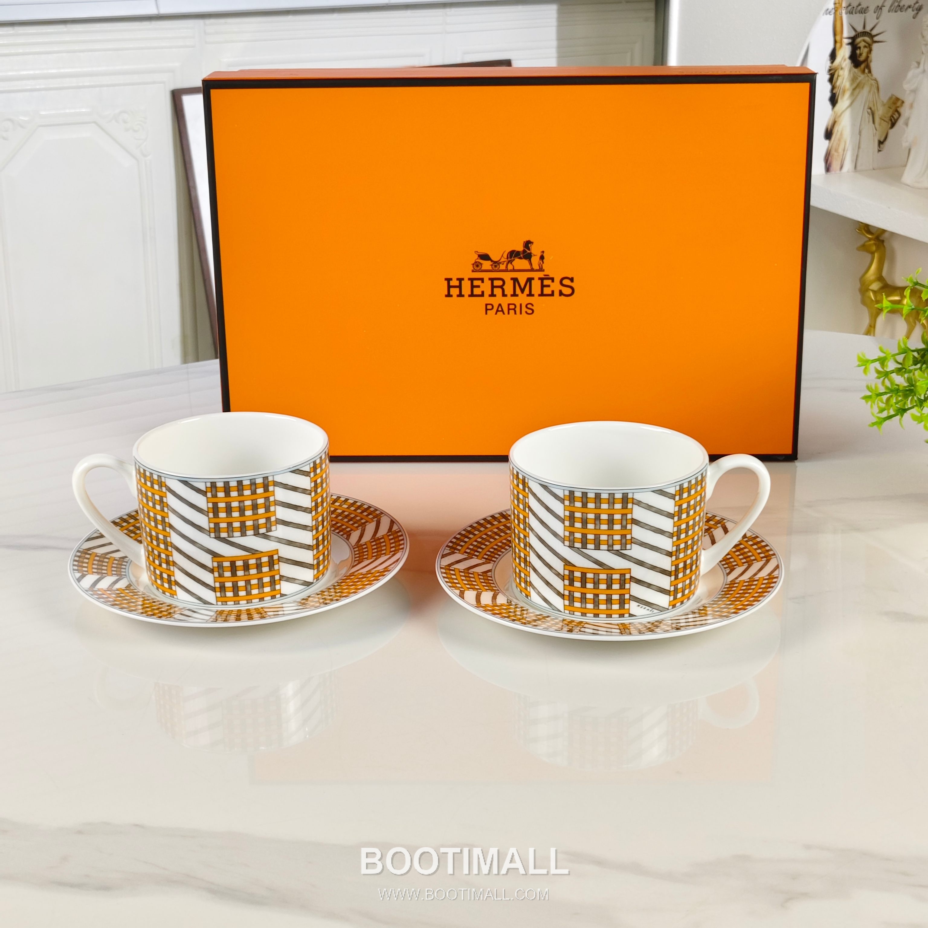 Hermes Geometric Line Double Cup Saucer Orange Tableware 에르메스 기하선 더블 컵 소서 오렌지 테이블웨어 4