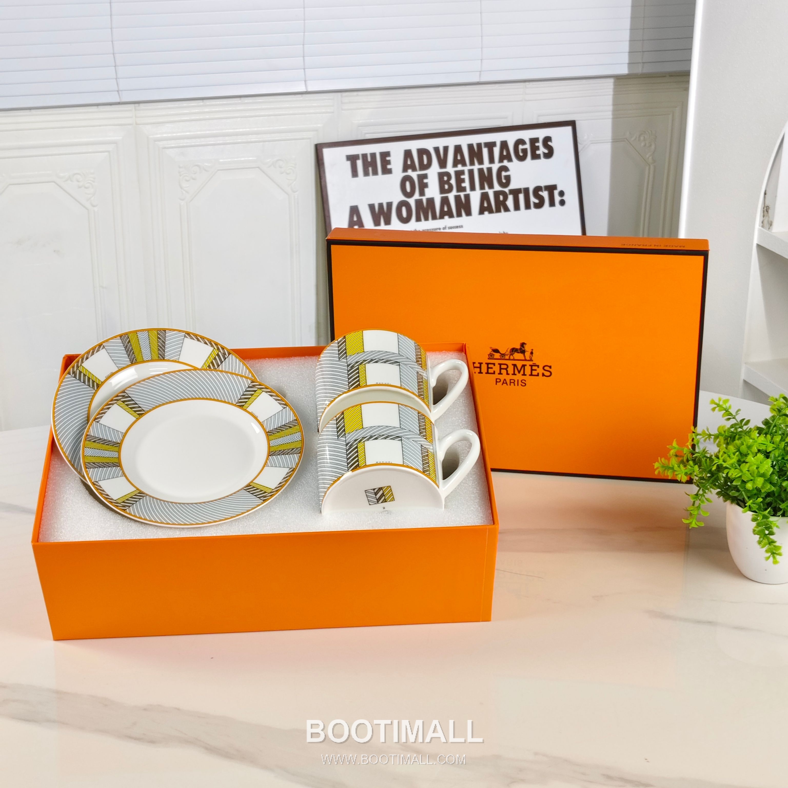 Hermes Geometric Line Double Cup Saucer Orange Tableware 에르메스 기하선 더블 컵 소서 오렌지 테이블웨어 5