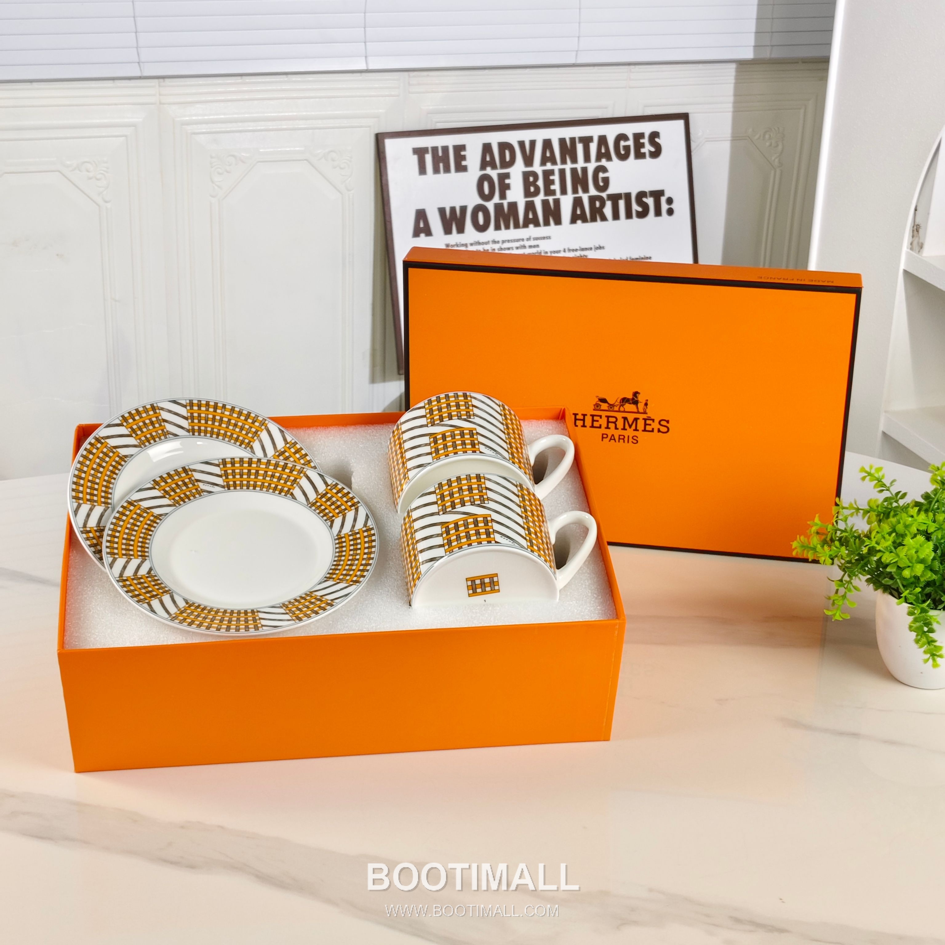 Hermes Geometric Line Double Cup Saucer Orange Tableware 에르메스 기하선 더블 컵 소서 오렌지 테이블웨어 6