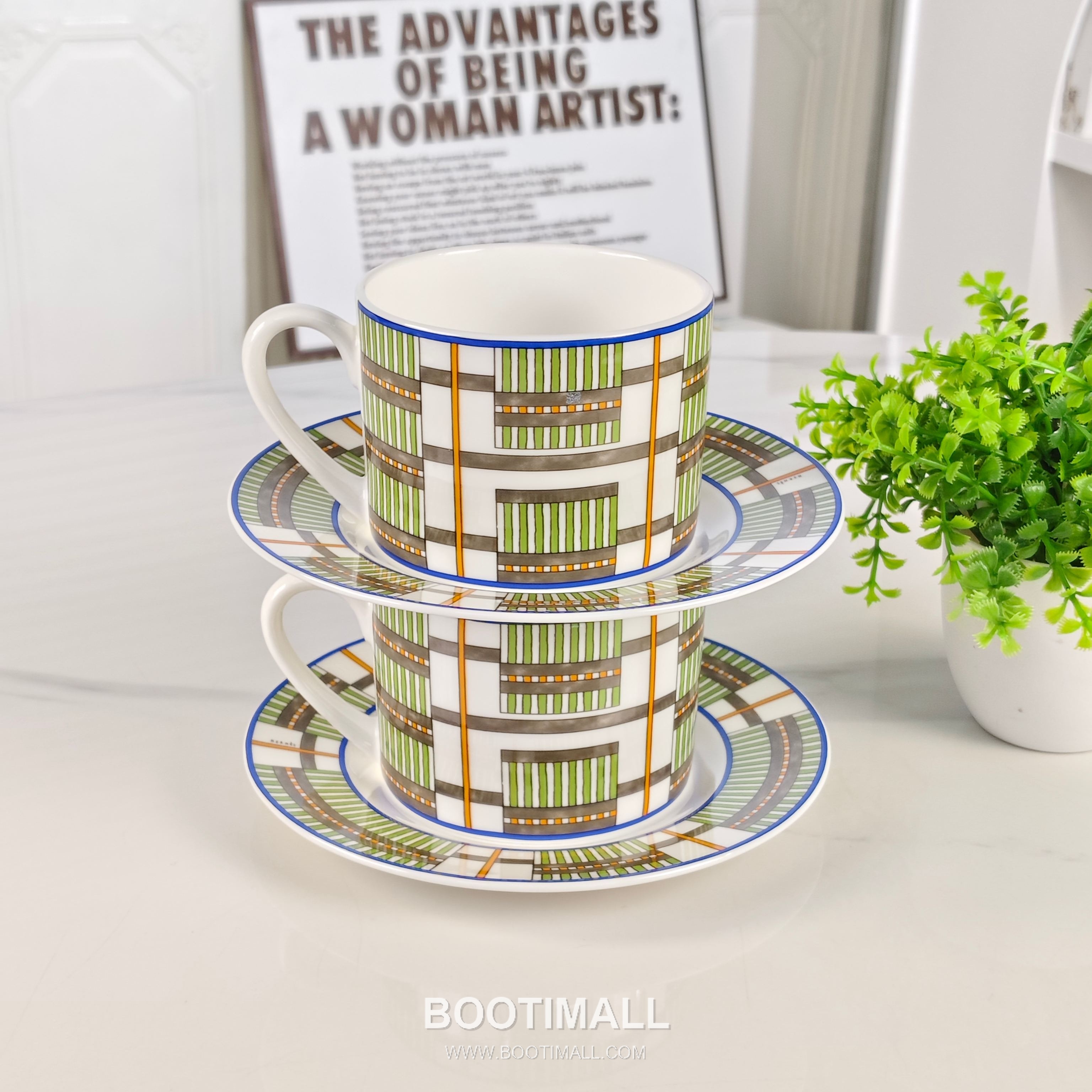 Hermes Geometric Line Double Cup Saucer Orange Tableware 에르메스 기하선 더블 컵 소서 오렌지 테이블웨어 7