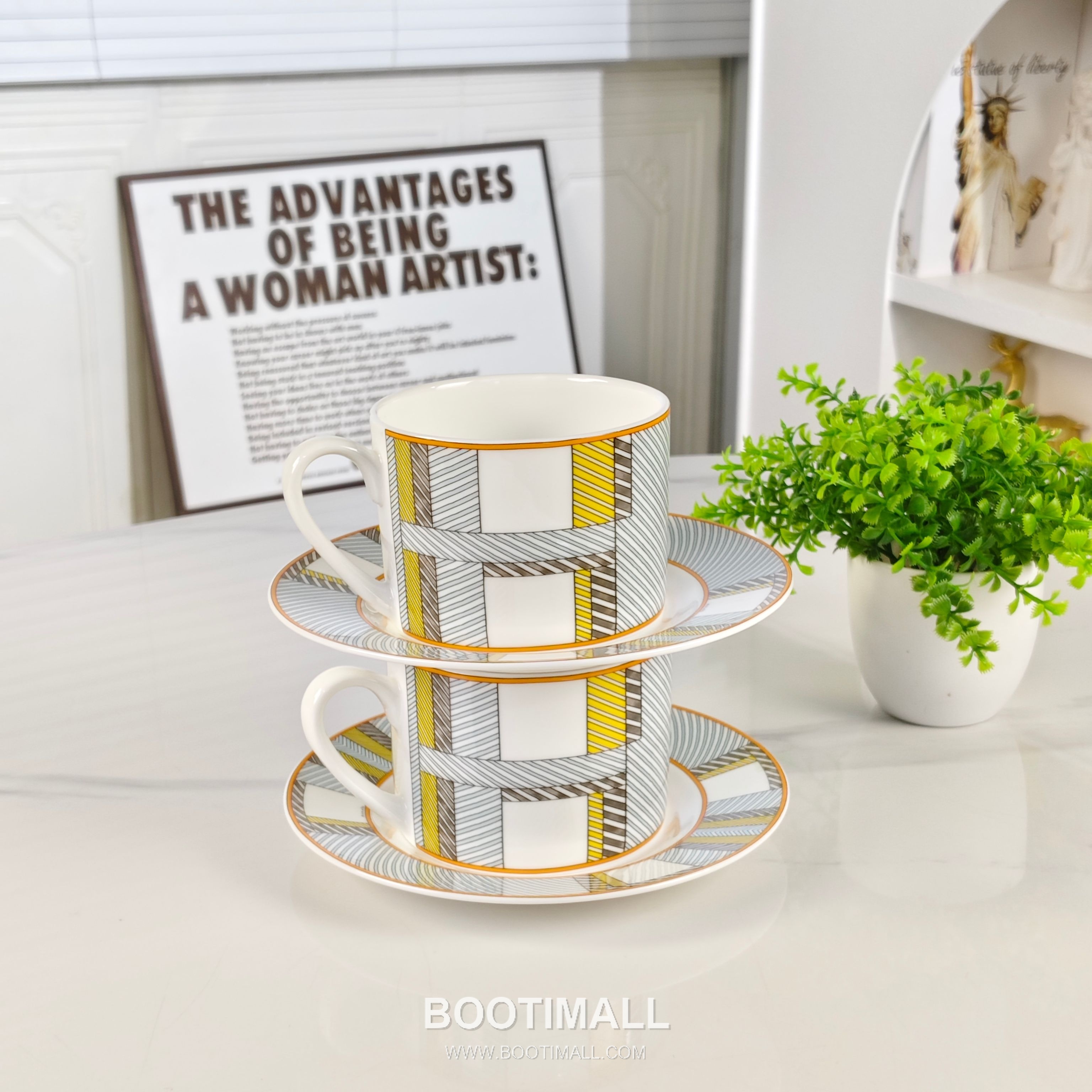 Hermes Geometric Line Double Cup Saucer Orange Tableware 에르메스 기하선 더블 컵 소서 오렌지 테이블웨어 9