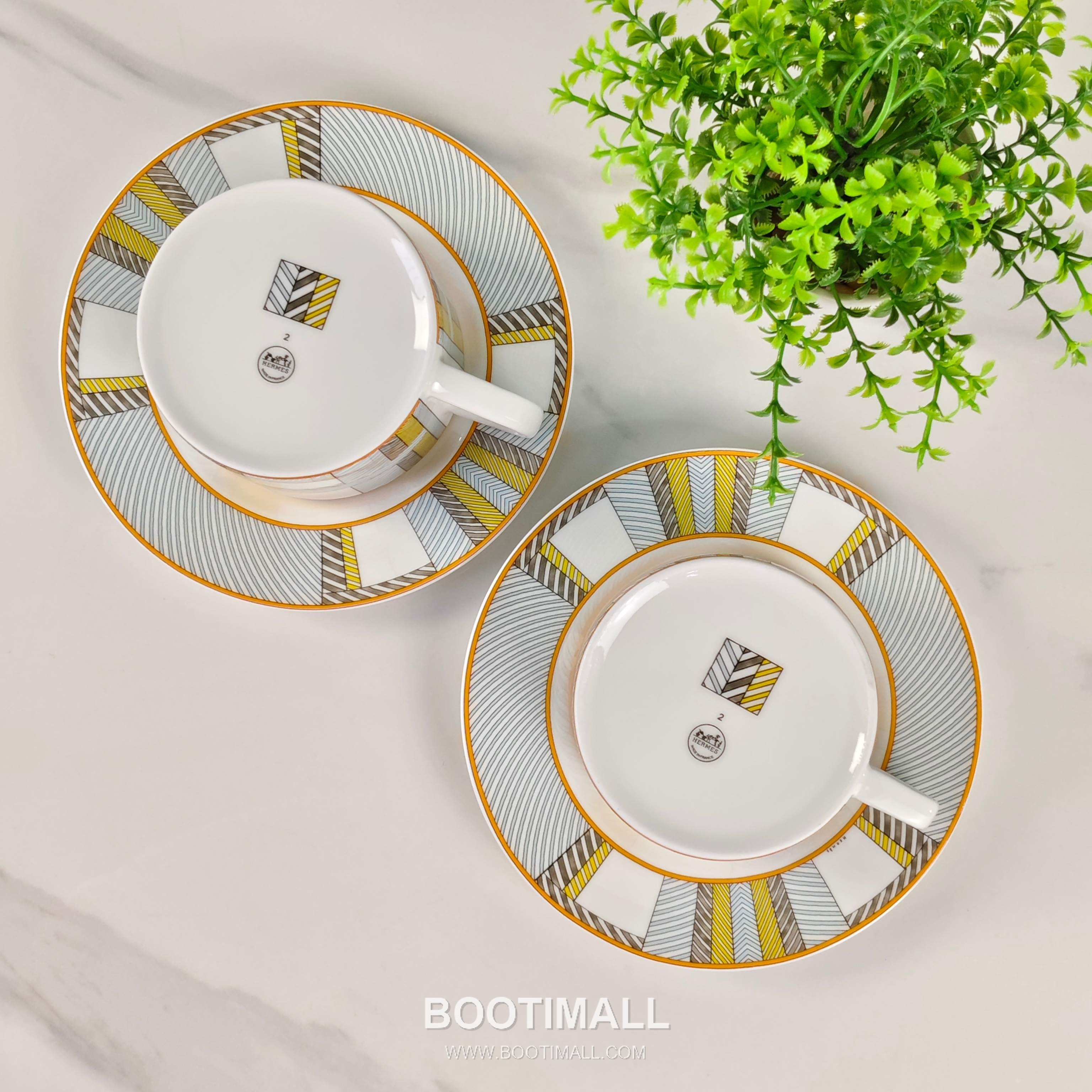 Hermes Geometric Line Double Cup Saucer Orange Tableware 에르메스 기하선 더블 컵 소서 오렌지 테이블웨어 10