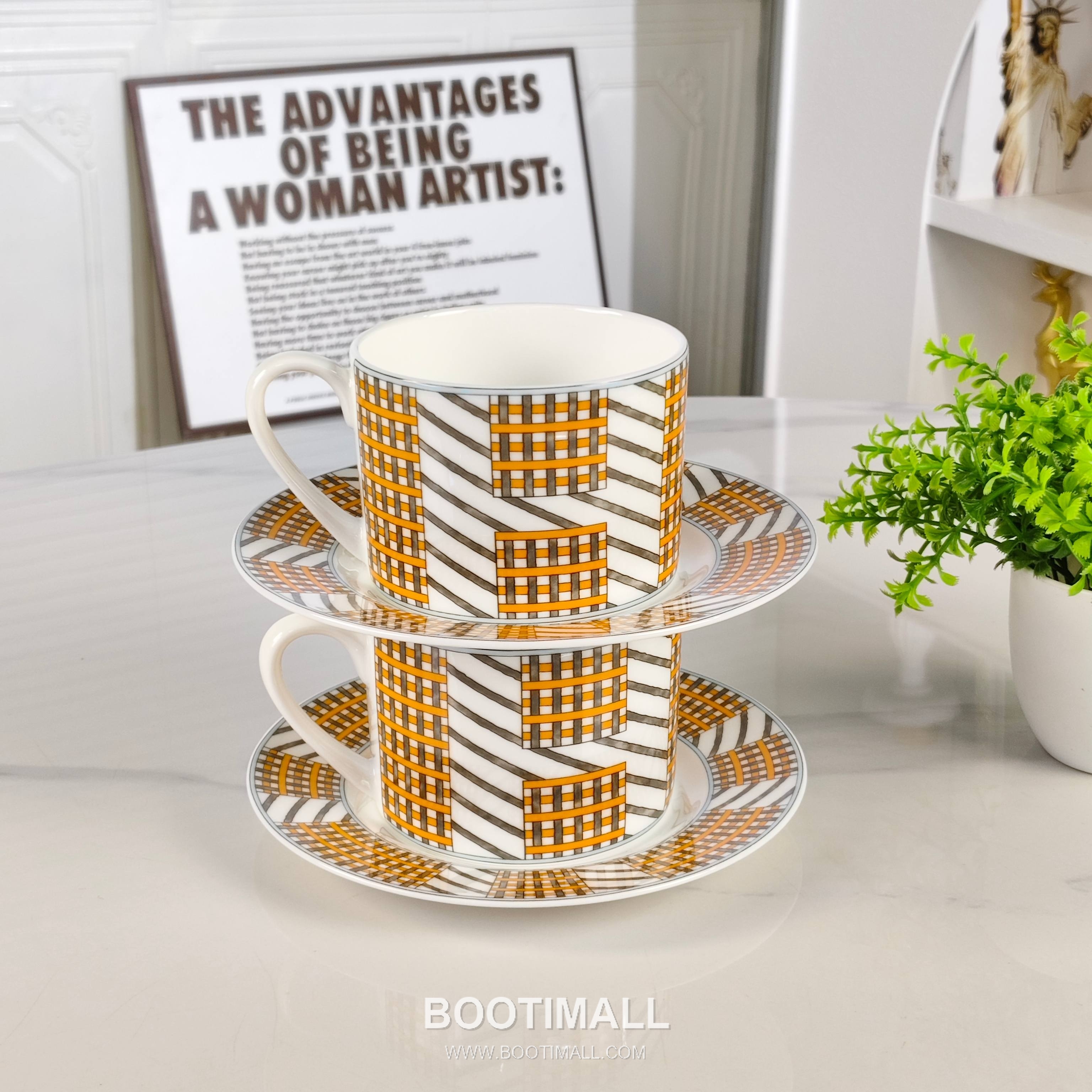 Hermes Geometric Line Double Cup Saucer Orange Tableware 에르메스 기하선 더블 컵 소서 오렌지 테이블웨어 11