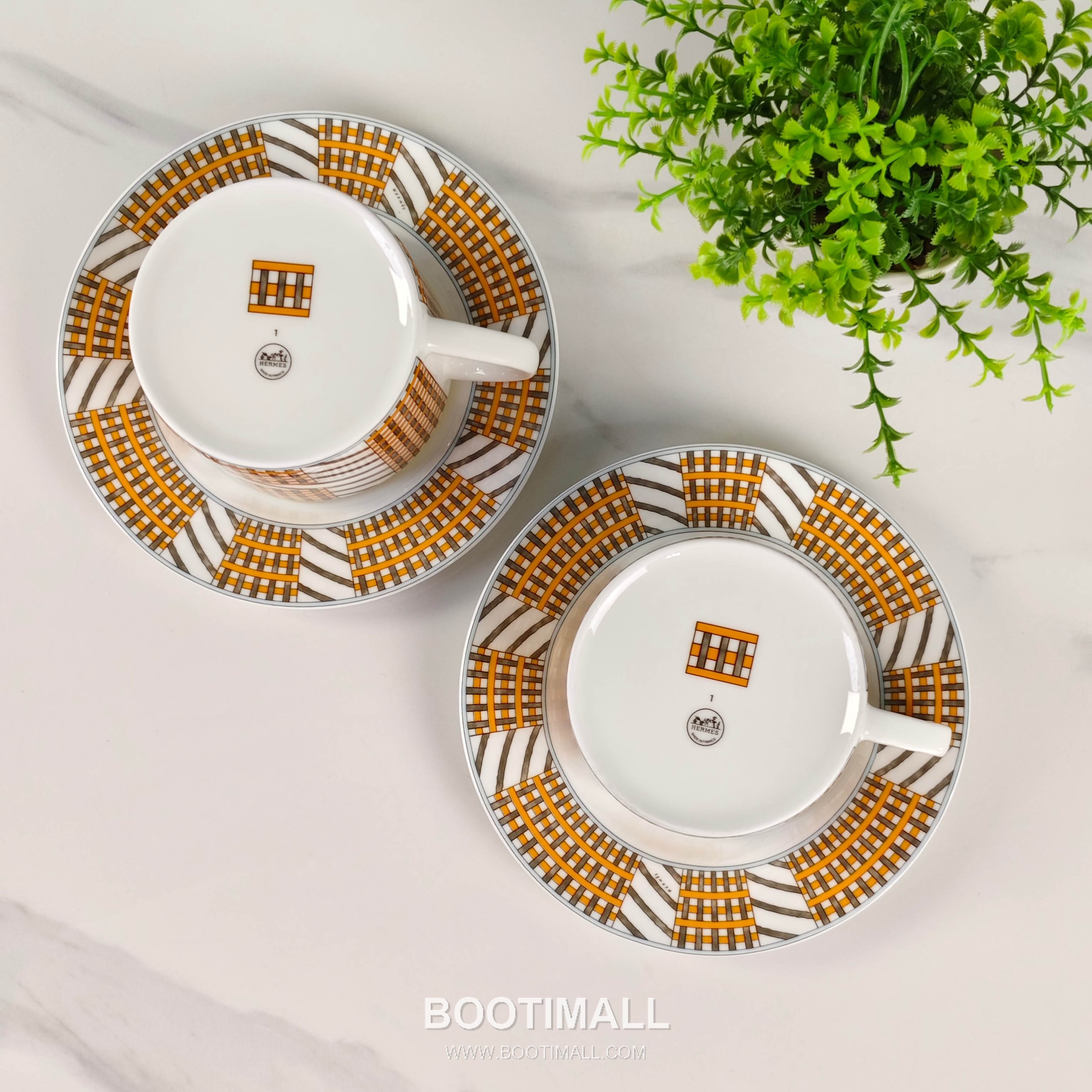 Hermes Geometric Line Double Cup Saucer Orange Tableware 에르메스 기하선 더블 컵 소서 오렌지 테이블웨어 12