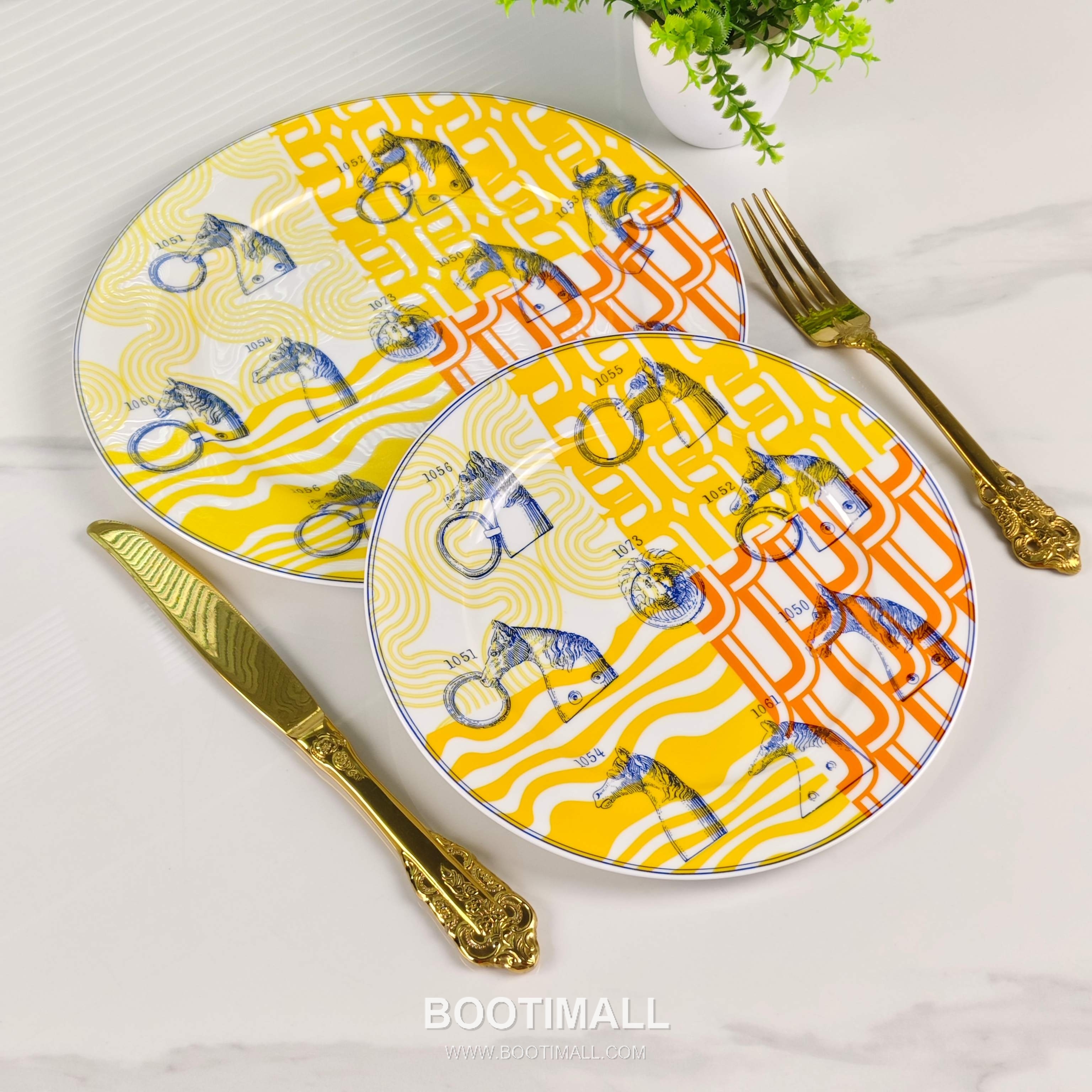 Hermes Digital Horse Plate Yellow Tableware 에르메스 디지털 말 접시 옐로우 테이블웨어 10 inch, 8 inch 6