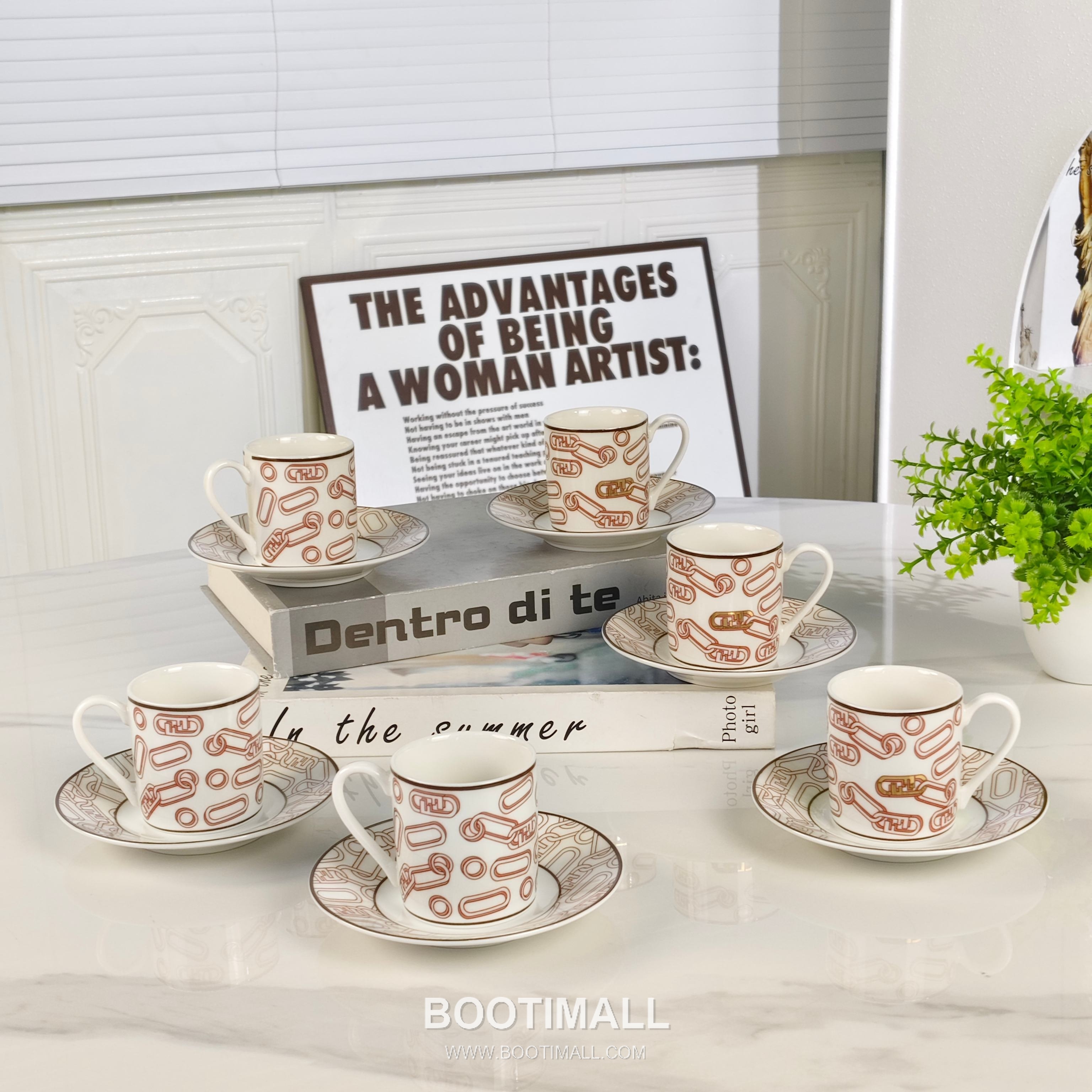 Fendi Clip Coffee Cup Set Brown Accessory 펜디 회형 집게 커피 컵 세트 카멜 악세서리 4