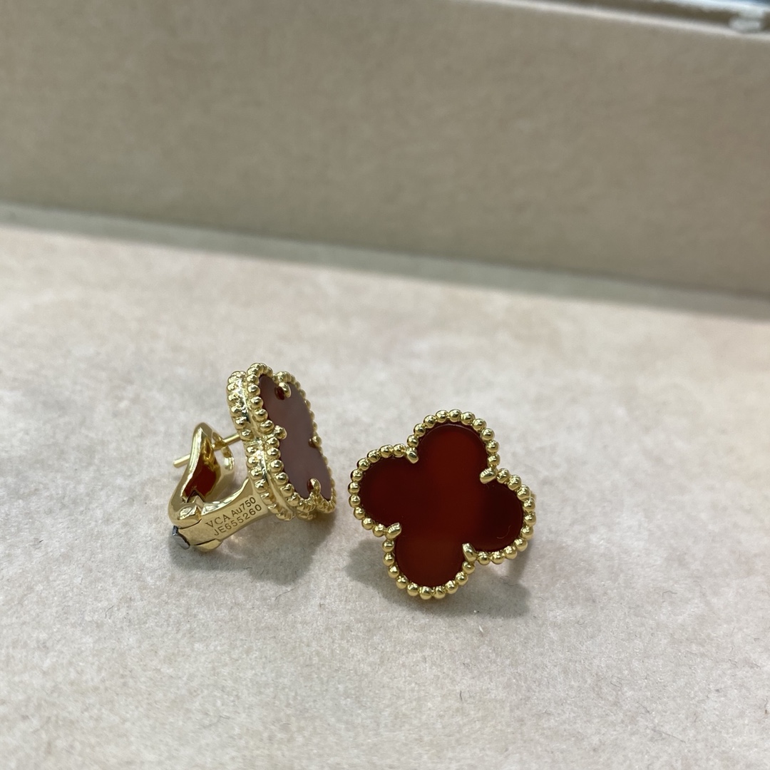 Van Cleef & Arpels Alhambra 반클리프 아펠 알함브라 귀걸이 18K 골드 홍옥수 2