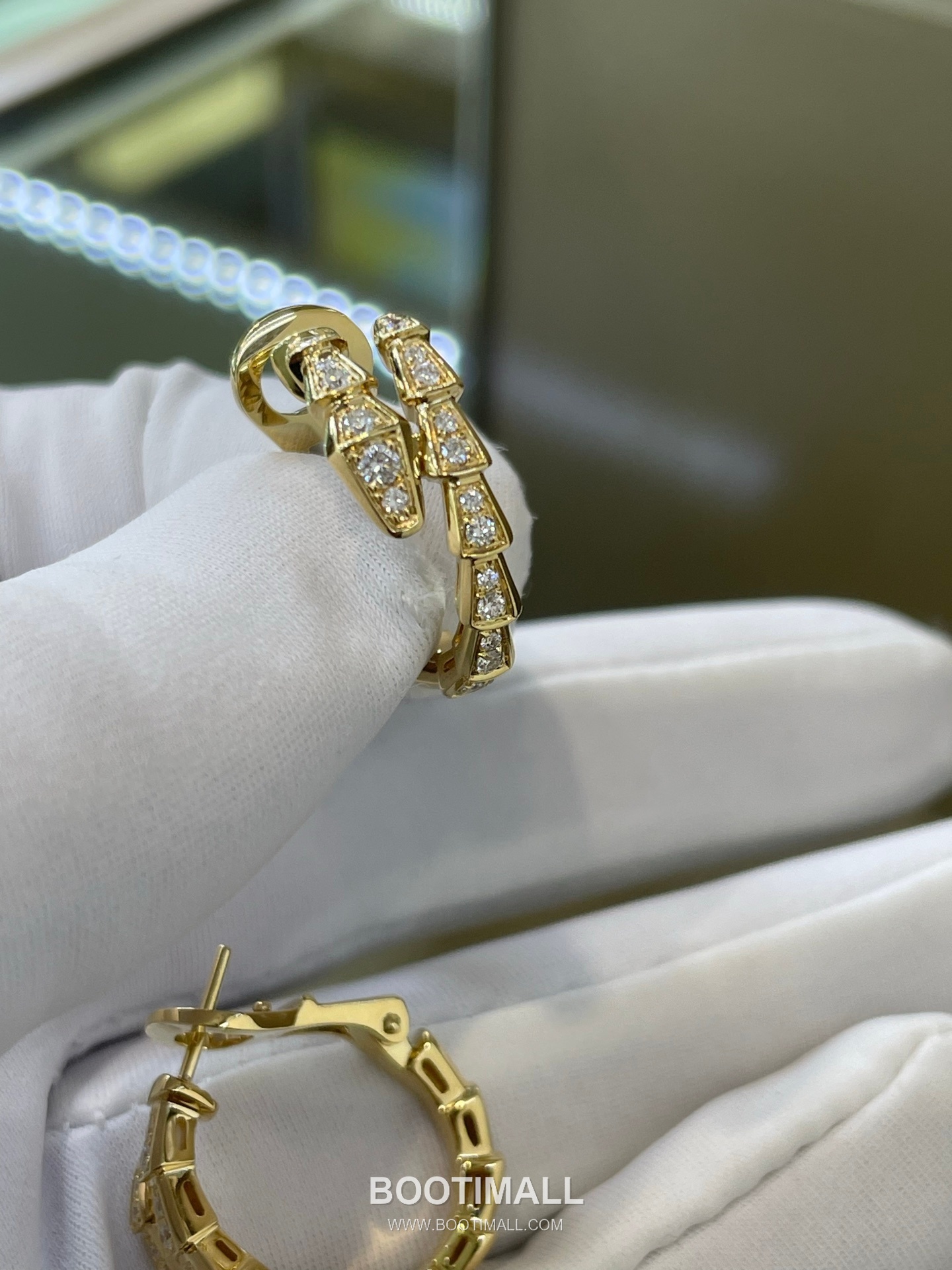 Bulgari Serpent Earrings 18K Gold, Diamond Gold 불가리 링스 이어링 18K 골드, 다이아몬드 골드 18