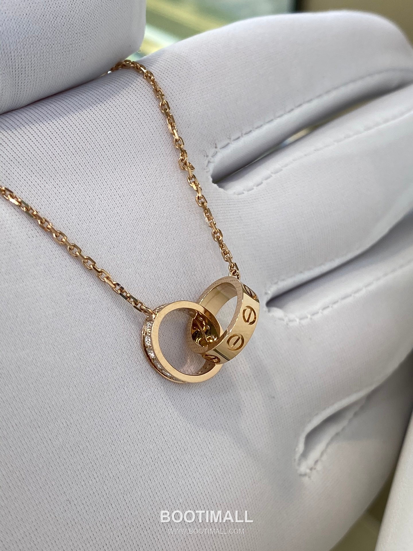 Cartier Love Double Ring Necklace 18K Gold, Diamond Gold 까르띠에 러브 더블 링 목걸이 18K 골드, 다이아몬드 골드 13