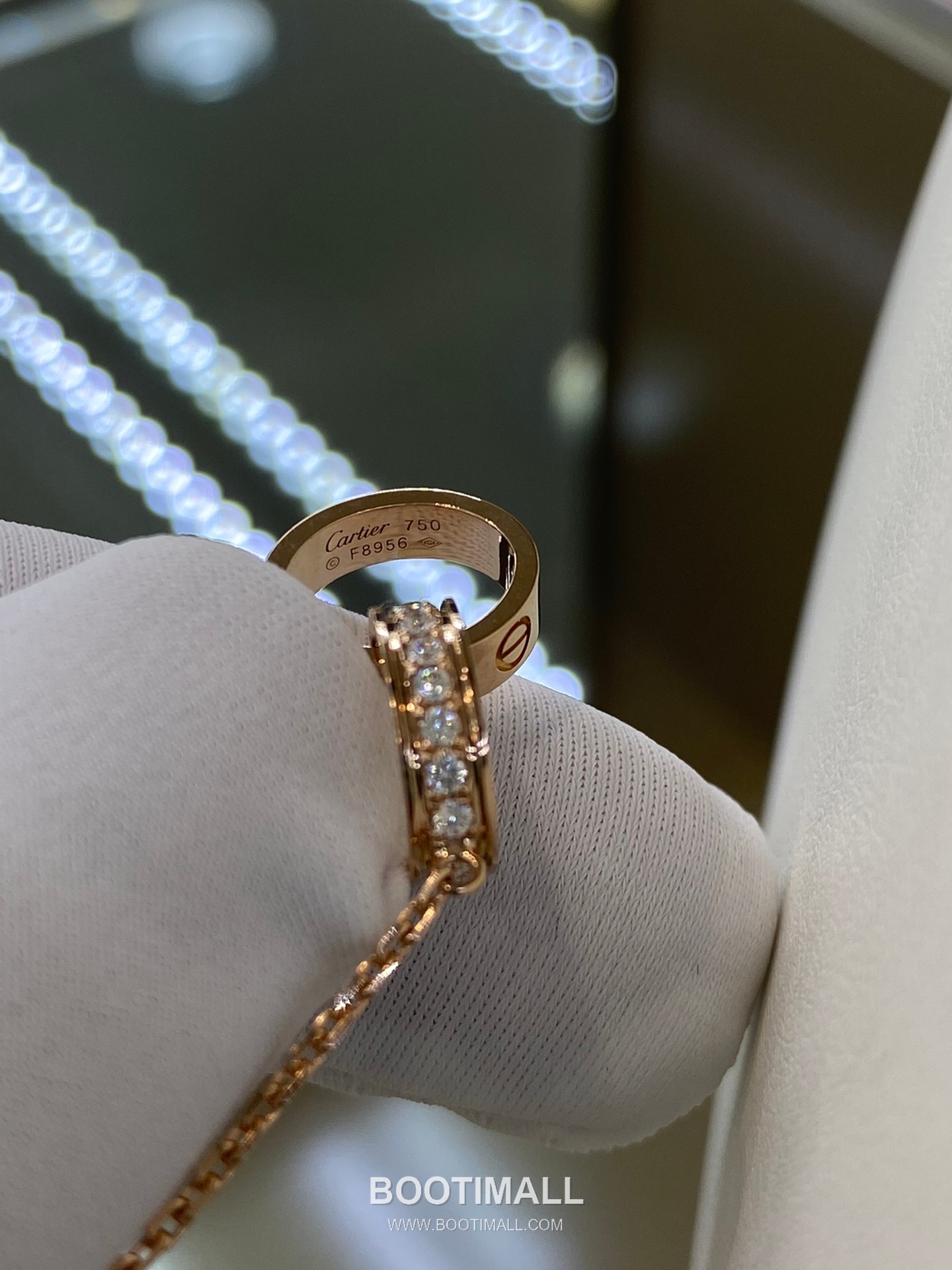 Cartier Love Double Ring Necklace 18K Gold, Diamond Gold 까르띠에 러브 더블 링 목걸이 18K 골드, 다이아몬드 골드 16