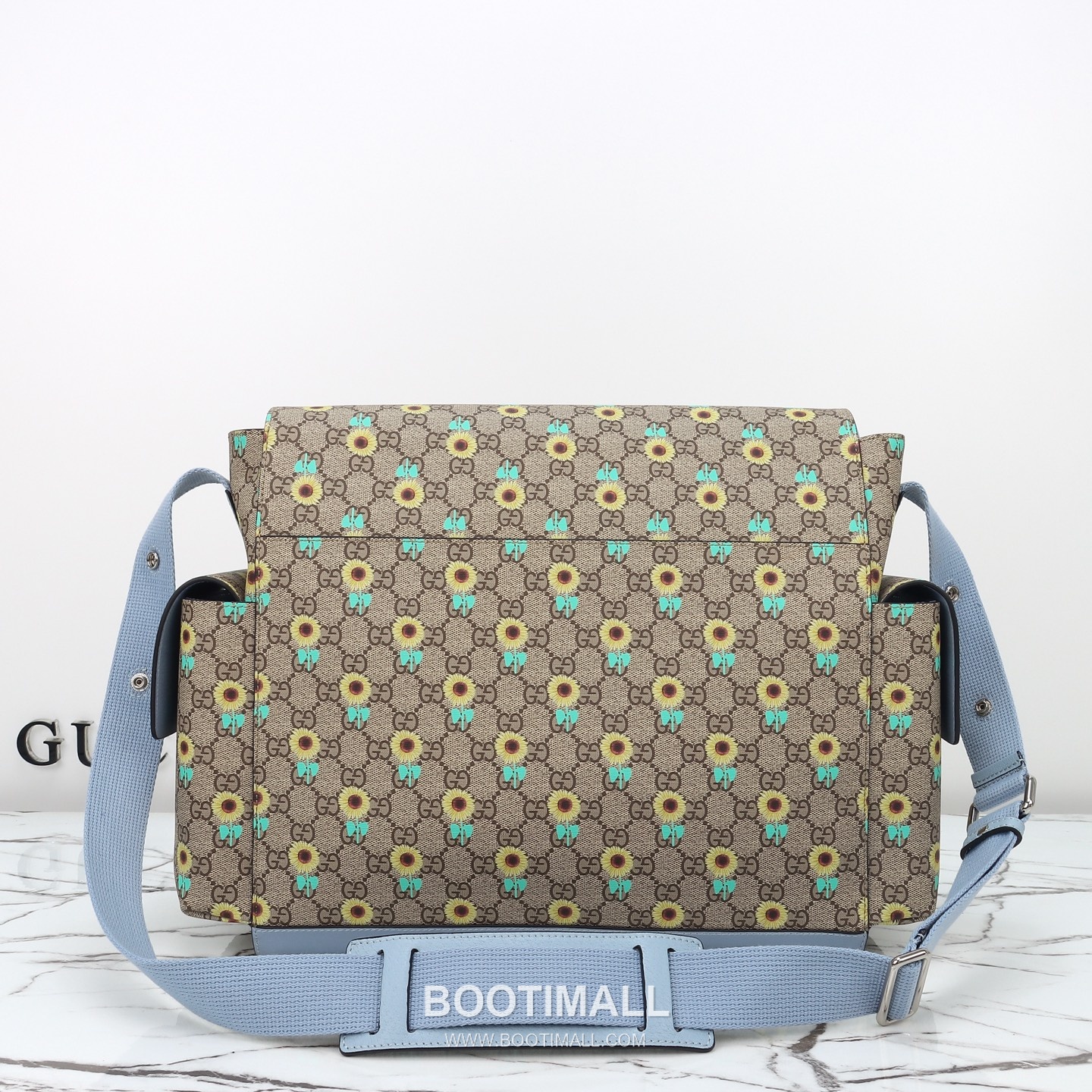 Gucci Sunflower GG Messenger Canvas with Leather Trim Light Blue Messenger Bag 구찌 해바라기 GG 메신저 캔버스와 레더 트림 라이트블루 메신저백 45cm 3