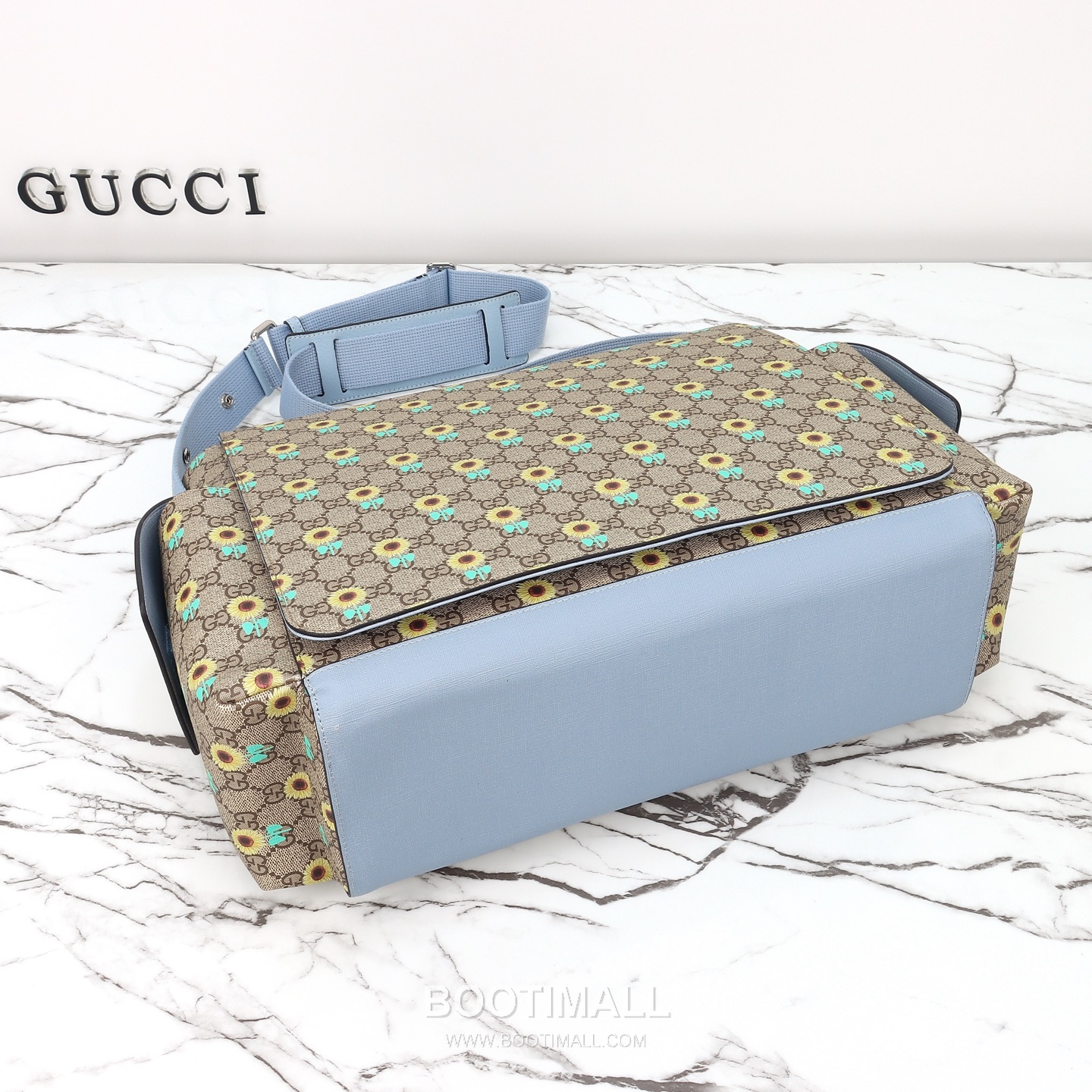 Gucci Sunflower GG Messenger Canvas with Leather Trim Light Blue Messenger Bag 구찌 해바라기 GG 메신저 캔버스와 레더 트림 라이트블루 메신저백 45cm 8