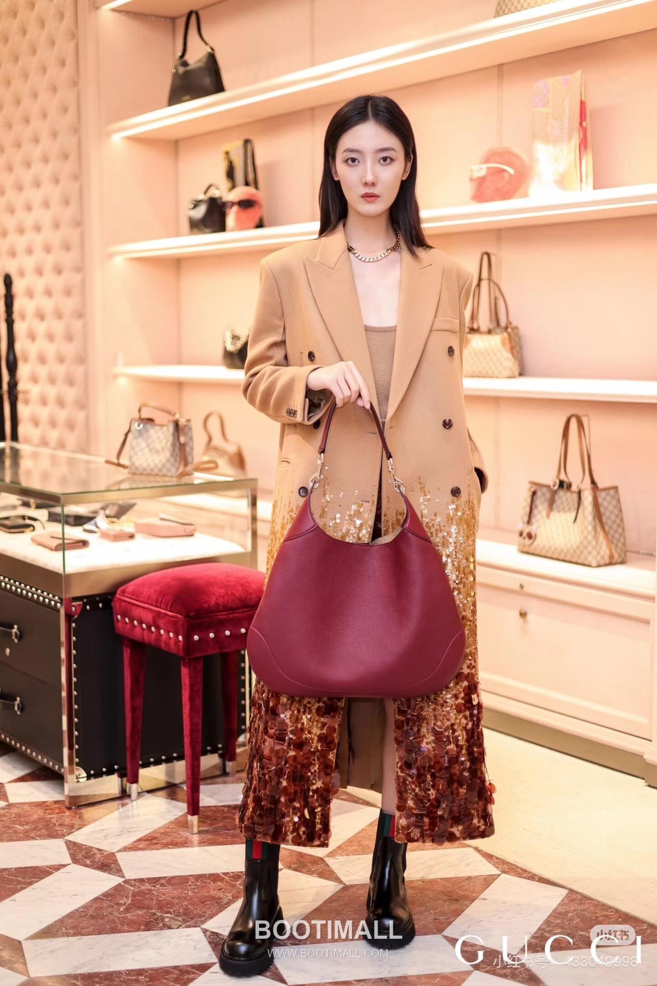 Gucci Shoulder Hobo Bag Grained Calfskin Burgundy 구찌 숄더 호보 백 그레인드 카프스킨 버건디 38cm 1