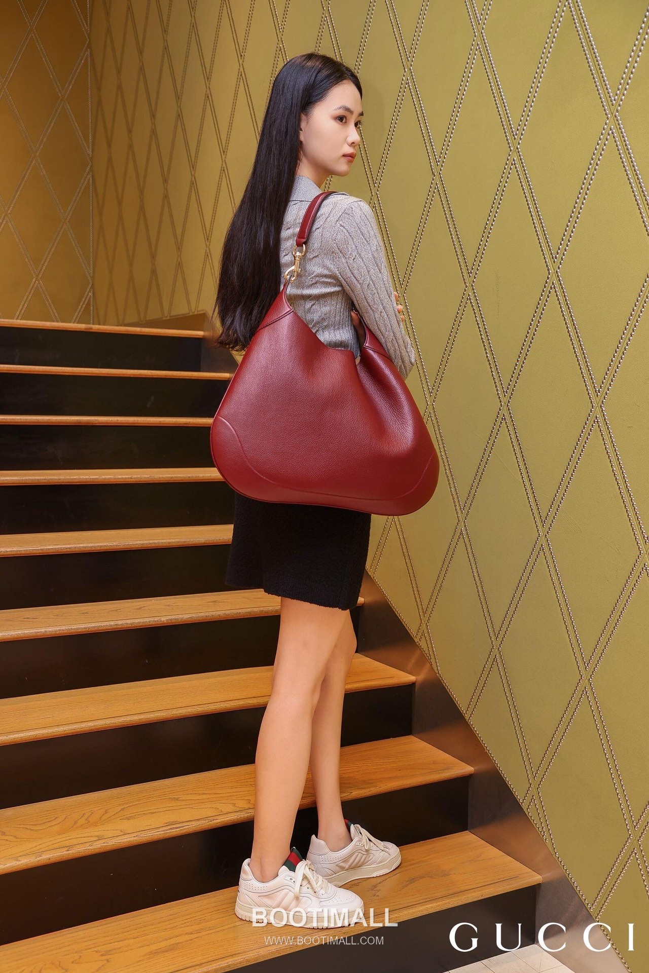 Gucci Shoulder Hobo Bag Grained Calfskin Burgundy 구찌 숄더 호보 백 그레인드 카프스킨 버건디 38cm 4