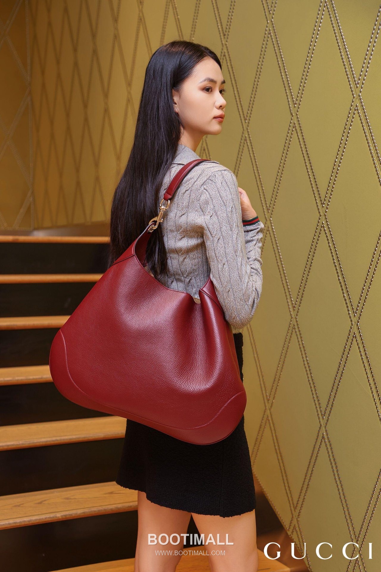 Gucci Shoulder Hobo Bag Grained Calfskin Burgundy 구찌 숄더 호보 백 그레인드 카프스킨 버건디 38cm 5