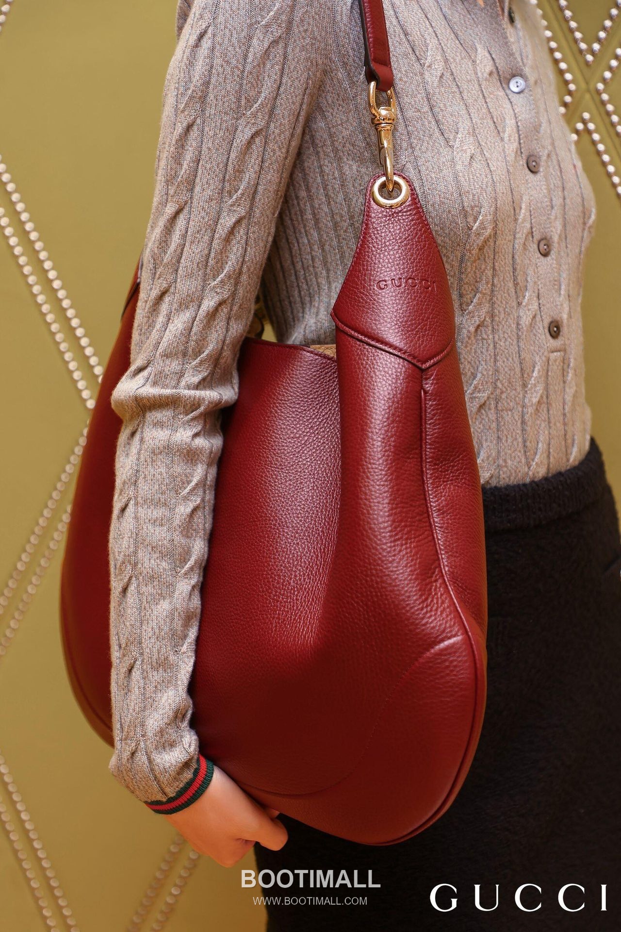 Gucci Shoulder Hobo Bag Grained Calfskin Burgundy 구찌 숄더 호보 백 그레인드 카프스킨 버건디 38cm 7