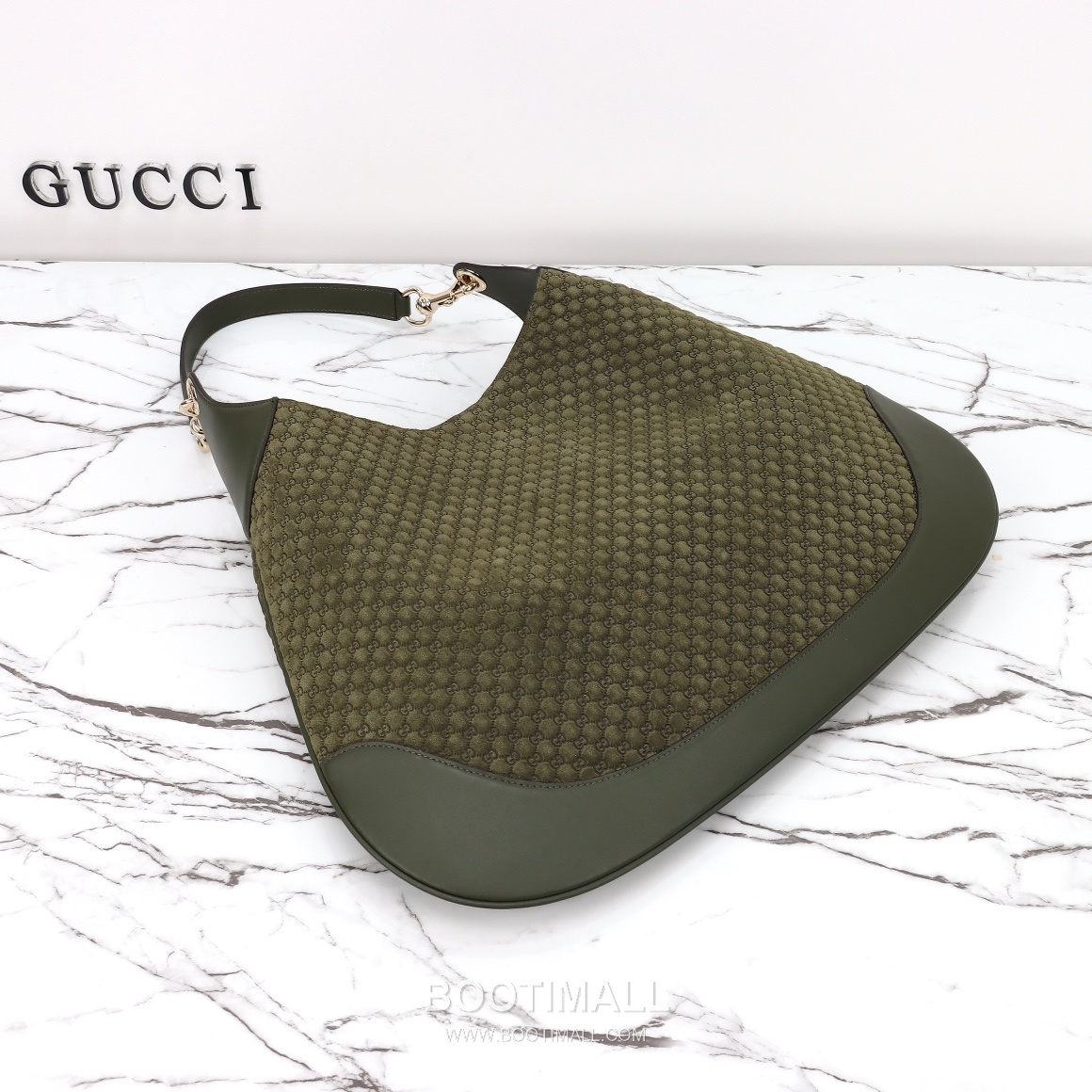 Gucci Monogram Hobo Bag Fabric and Leather Dark Green Shoulder Bag 구찌 모노그램 호보백 패브릭+레더 다크그린 숄더백 33cm 12
