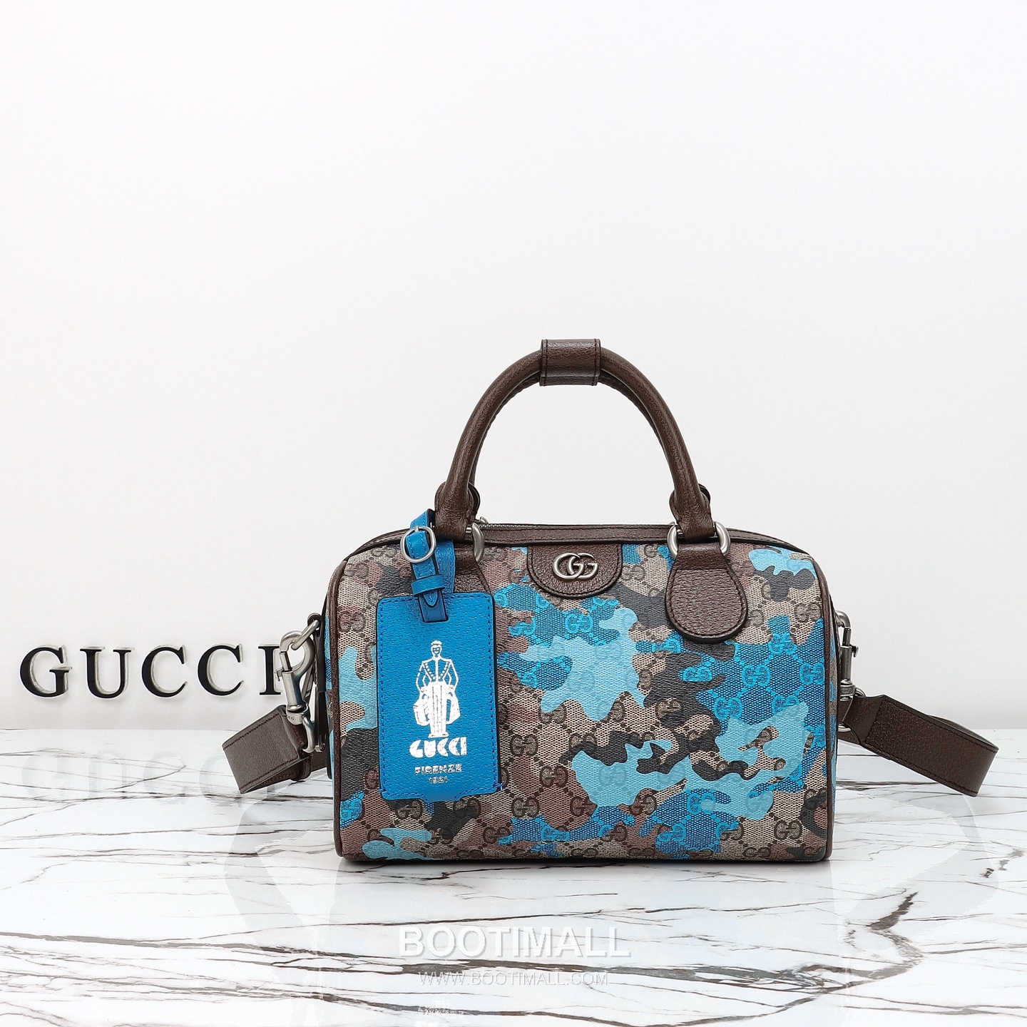 Gucci Blue Flower Tote Original Leather Blue Tote Bag 구찌 블루 플라워 토트 원산지 가죽 블루 토트백 25cm 1
