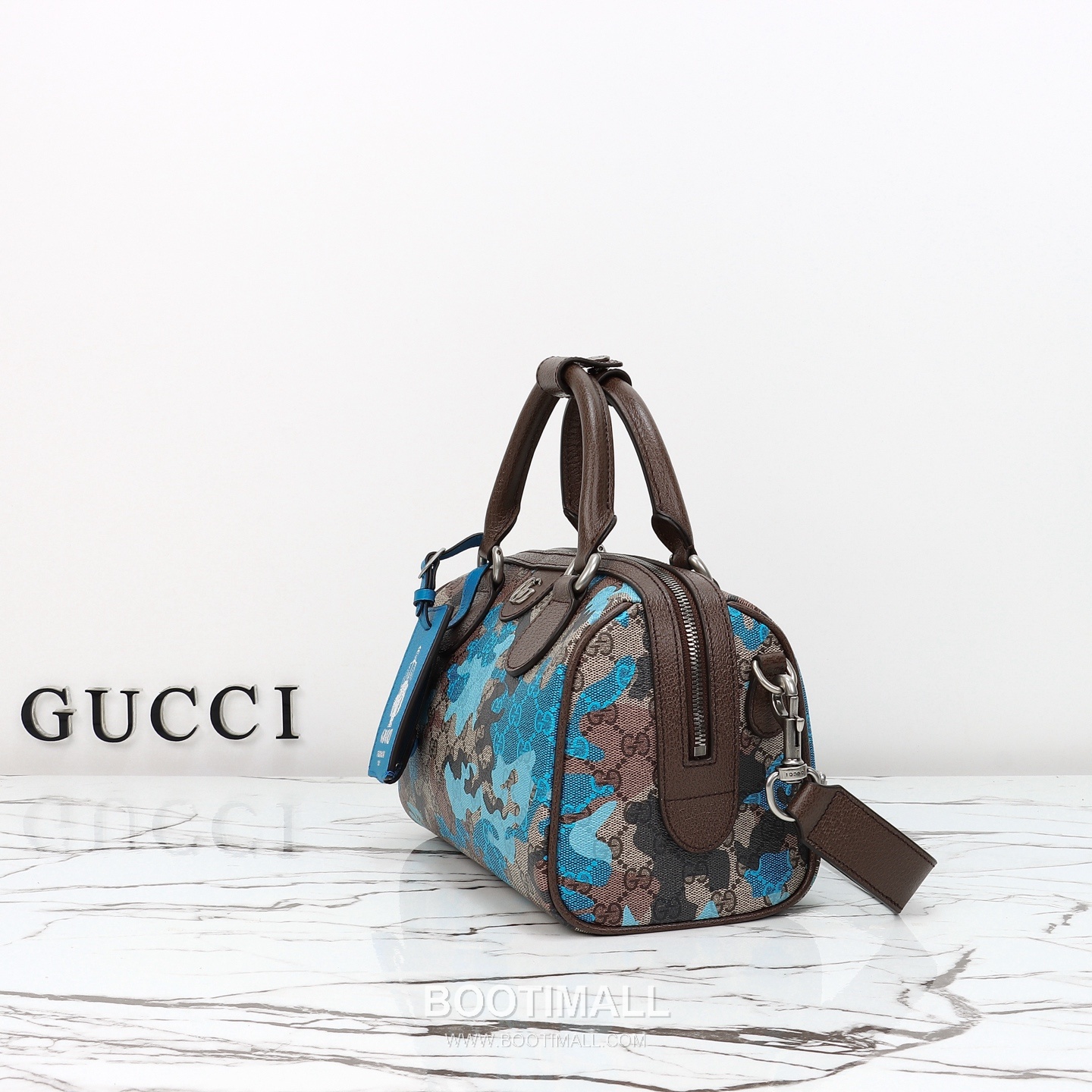 Gucci Blue Flower Tote Original Leather Blue Tote Bag 구찌 블루 플라워 토트 원산지 가죽 블루 토트백 25cm 2