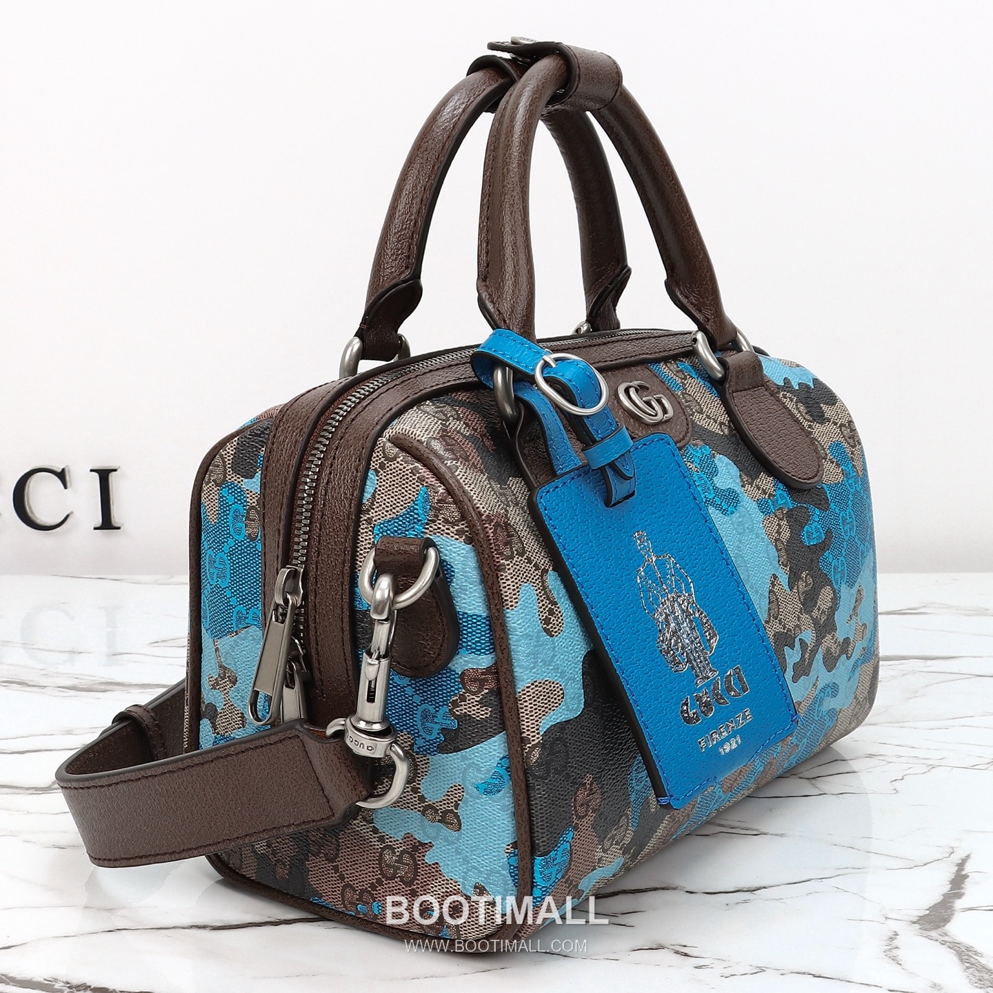 Gucci Blue Flower Tote Original Leather Blue Tote Bag 구찌 블루 플라워 토트 원산지 가죽 블루 토트백 25cm 6