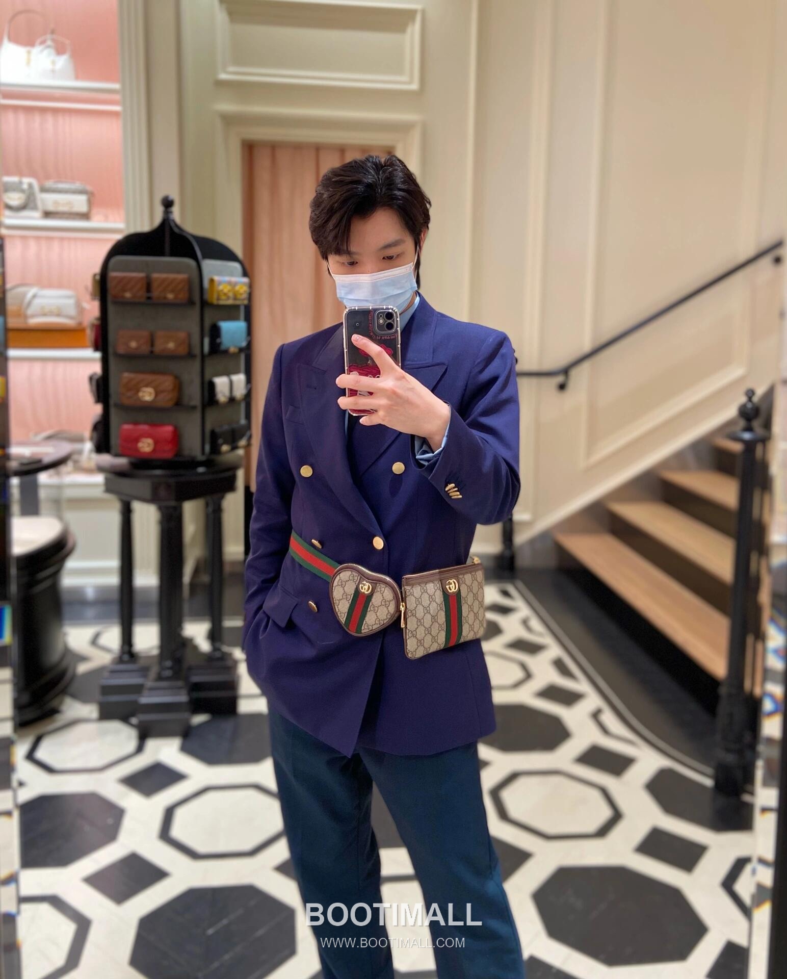 Gucci GG Belt Bag Canvas with Leather Trim Beige 구찌 GG 벨트 백 캔버스 가죽 트리밍 베이지 30cm 2