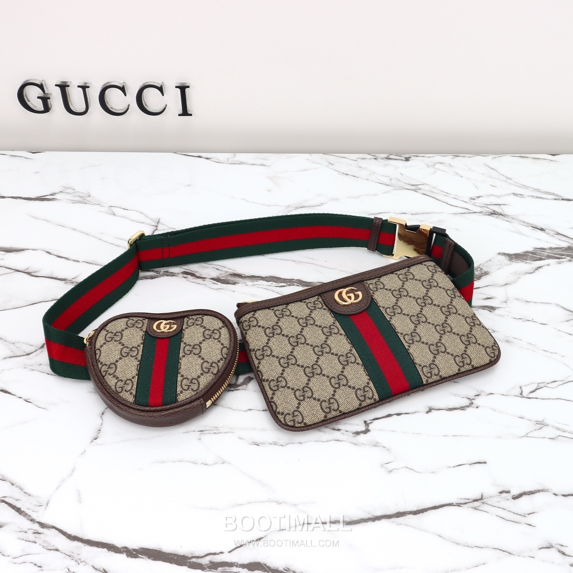 Gucci GG Belt Bag Canvas with Leather Trim Beige 구찌 GG 벨트 백 캔버스 가죽 트리밍 베이지 30cm 12