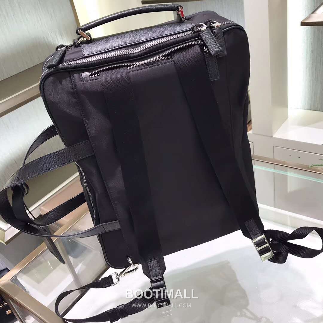 Prada Briefcase Backpack Nylon, Saffiano Leather Black 프라다 2VE015 멀티 브리프케이스 백팩 나일론, 사피아노 레더 블랙 40cm 3