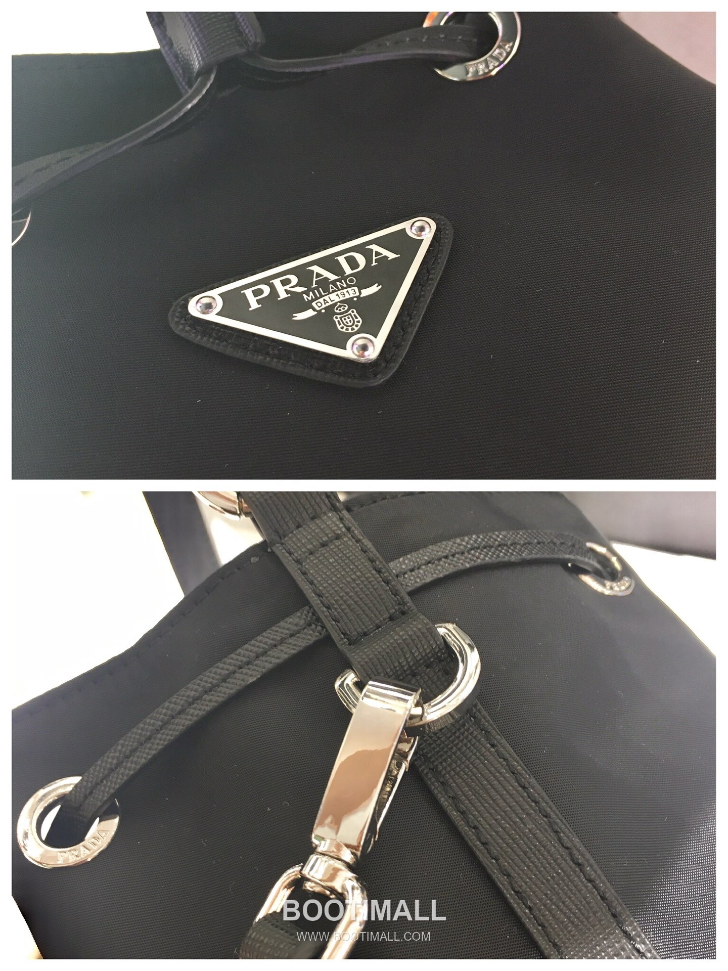 Fendi Nylon Bucket Bag Nylon, Cross-Grain Cowhide Leather Black 펜디 나일론 버킷백 나일론, 크로스그레인 소가죽 블랙 24cm 9