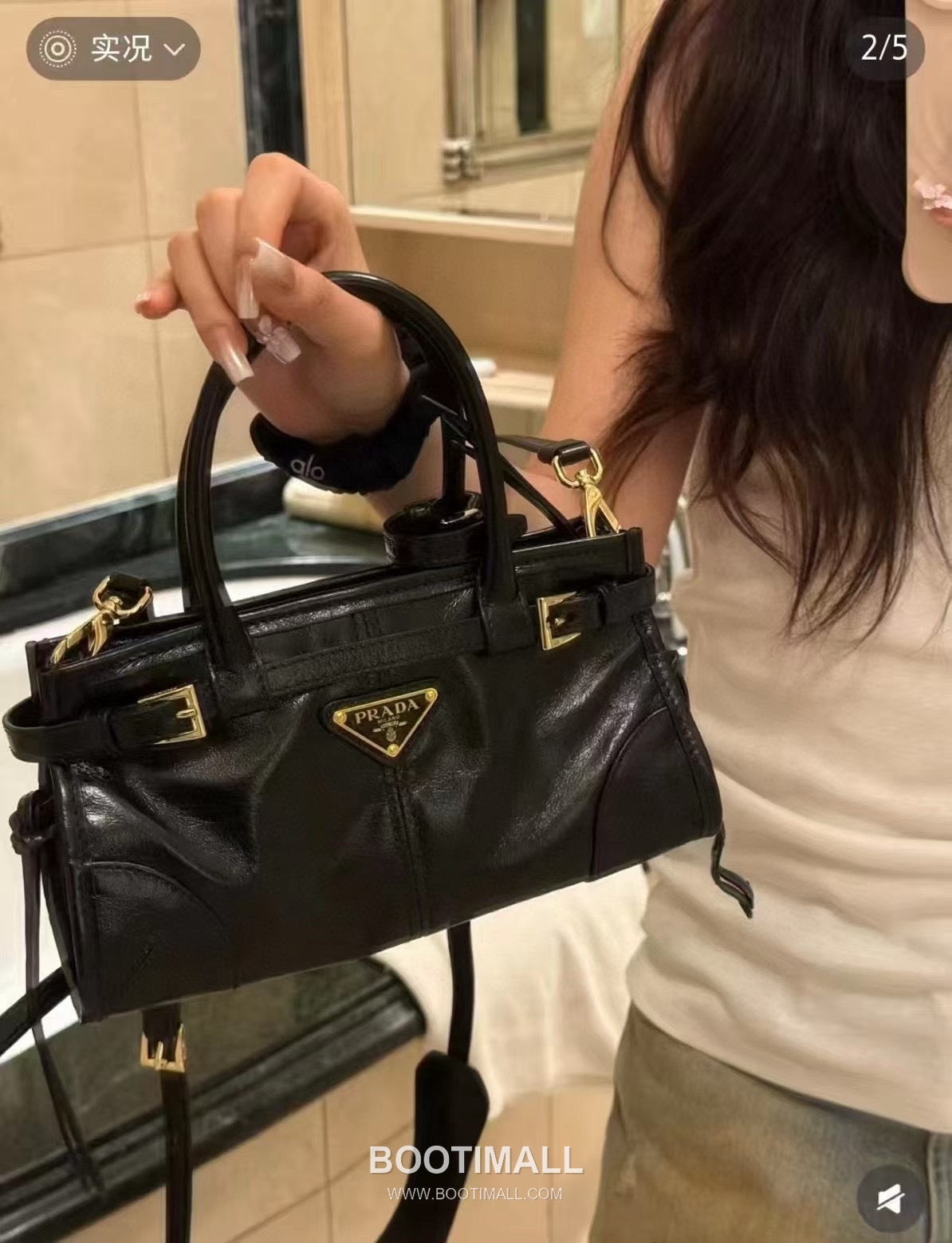 Prada Soft Lux Mini Bag Oiled Wax Leather Black Top Handle Bag 프라다 소프트 럭스 미니 백 오일드 왁스 레더 블랙 탑핸들백 23.5cm 1