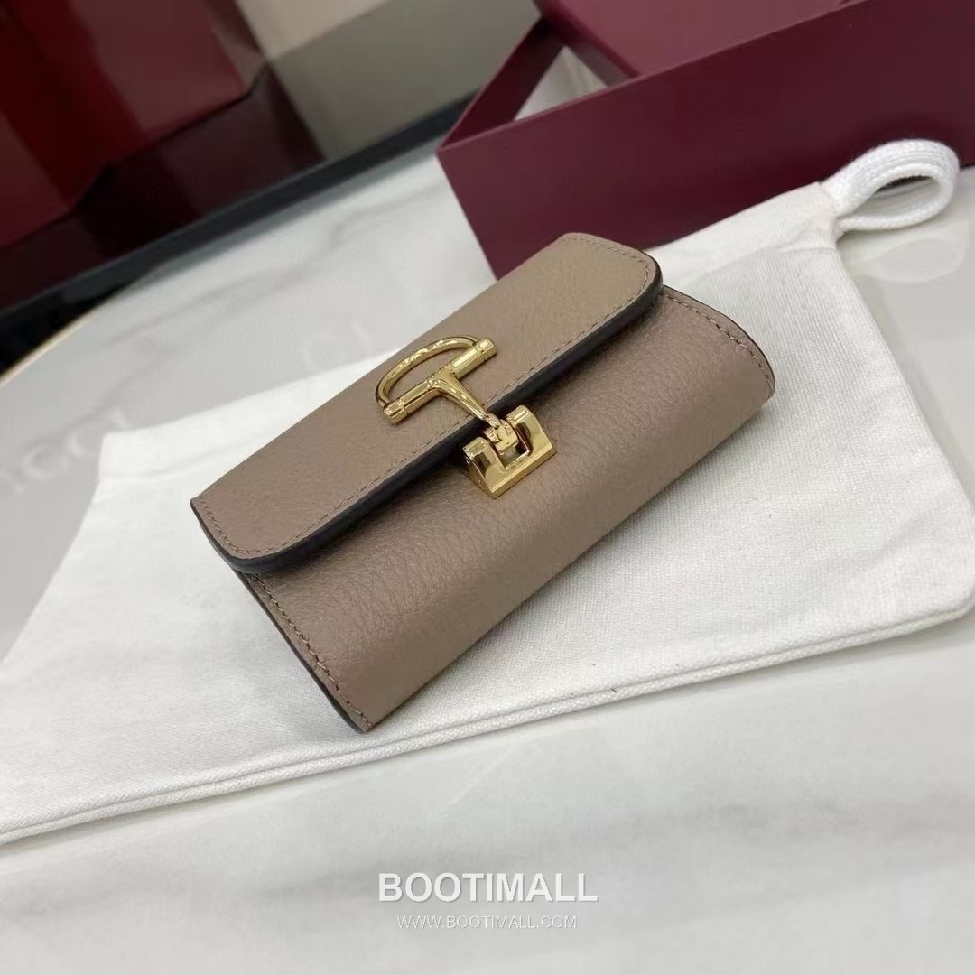 Gucci Half Horsebit Card Holder Grained Calf Leather Gray Pink 구찌 하프 홀스빗 카드 홀더 828148 그레인드 카프스킨 그레이 핑크 10.5cm 3