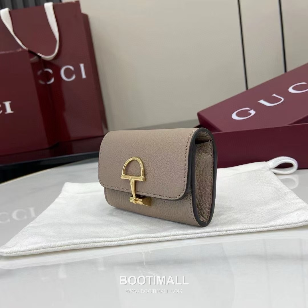 Gucci Half Horsebit Card Holder Grained Calf Leather Gray Pink 구찌 하프 홀스빗 카드 홀더 828148 그레인드 카프스킨 그레이 핑크 10.5cm 5