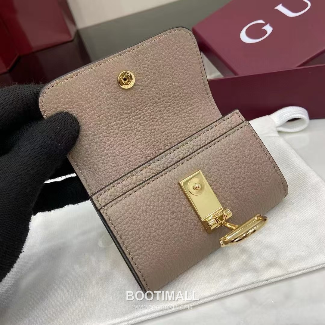 Gucci Half Horsebit Card Holder Grained Calf Leather Gray Pink 구찌 하프 홀스빗 카드 홀더 828148 그레인드 카프스킨 그레이 핑크 10.5cm 6