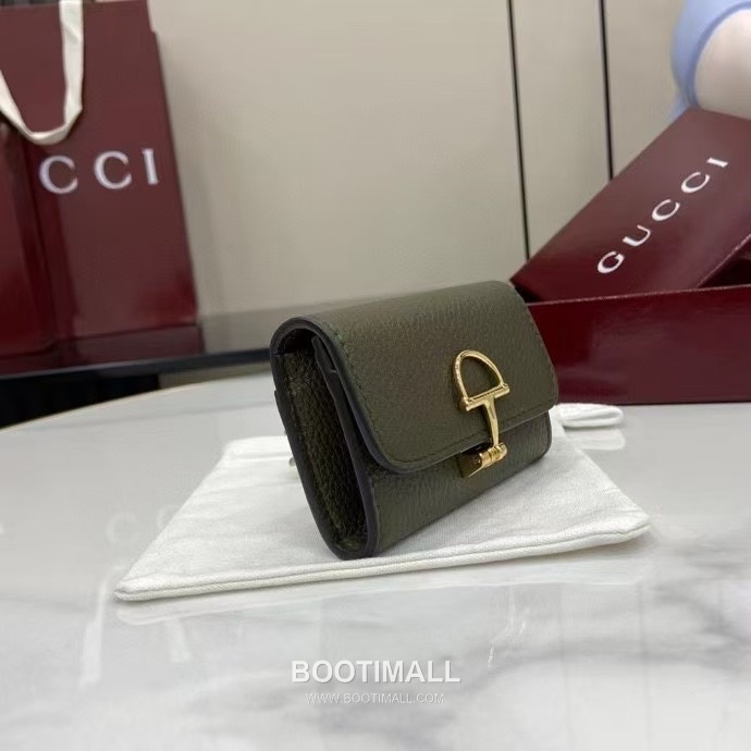 Gucci Half Horsebit Card Case Grained Cowhide Leather Green Card Holder 구찌 하프 홀스빗 카드 케이스 828148 그레인드 소가죽 그린 카드지갑 10.5cm 2