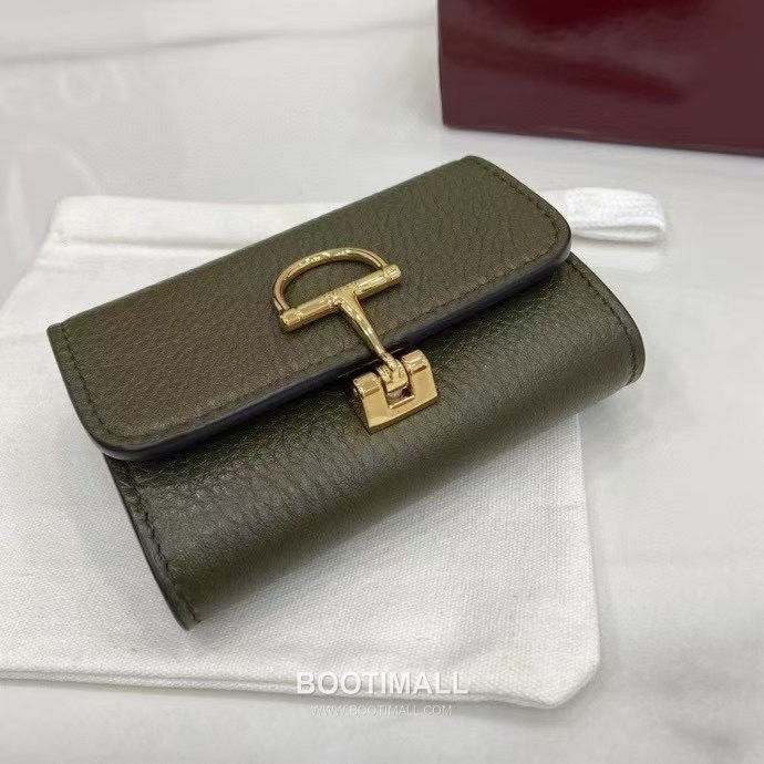 Gucci Half Horsebit Card Case Grained Cowhide Leather Green Card Holder 구찌 하프 홀스빗 카드 케이스 828148 그레인드 소가죽 그린 카드지갑 10.5cm 4