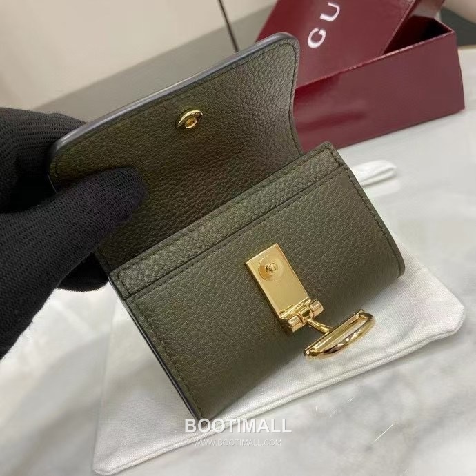 Gucci Half Horsebit Card Case Grained Cowhide Leather Green Card Holder 구찌 하프 홀스빗 카드 케이스 828148 그레인드 소가죽 그린 카드지갑 10.5cm 7