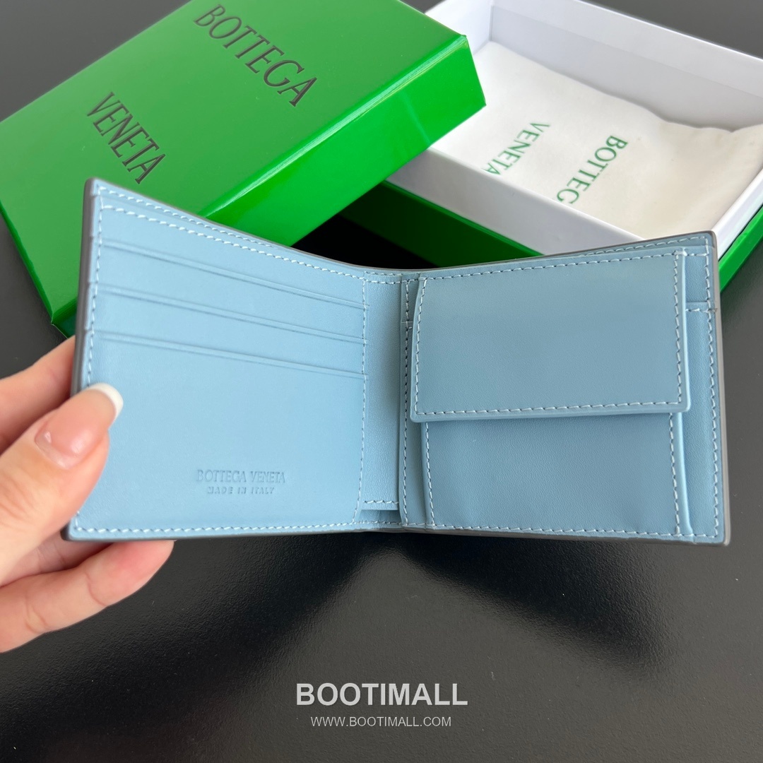 Bottega Veneta Intrecciato Bifold Calfskin Leather Gray Bifold Wallet 보테가 베네타 인트레치아토 반지갑 카프스킨 레더 그레이 11cm 14