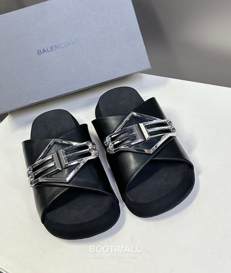 Balenciaga B Logo Slides Leather Rubber Black 발렌시아가 B 로고 슬라이드 가죽 러버 블랙 10