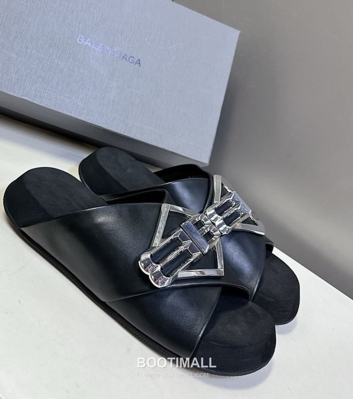 Balenciaga B Logo Slides Leather Rubber Black 발렌시아가 B 로고 슬라이드 가죽 러버 블랙 11