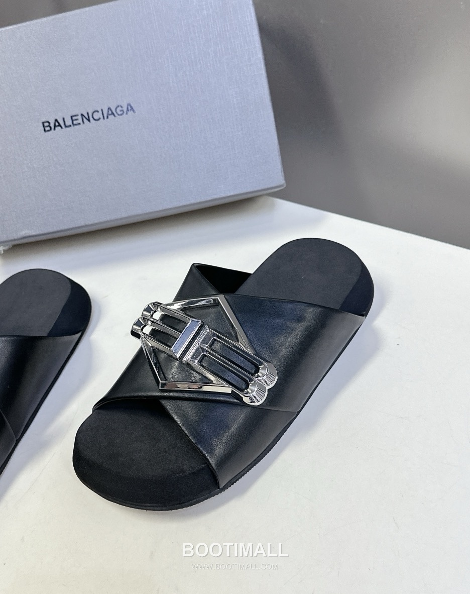 Balenciaga B Logo Slides Leather Rubber Black 발렌시아가 B 로고 슬라이드 가죽 러버 블랙 12