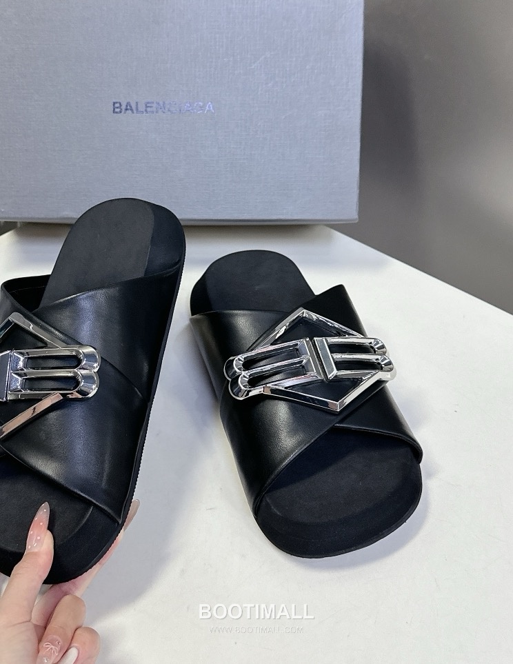 Balenciaga B Logo Slides Leather Rubber Black 발렌시아가 B 로고 슬라이드 가죽 러버 블랙 13