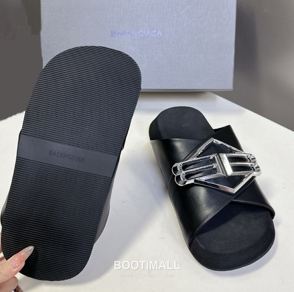 Balenciaga B Logo Slides Leather Rubber Black 발렌시아가 B 로고 슬라이드 가죽 러버 블랙 15