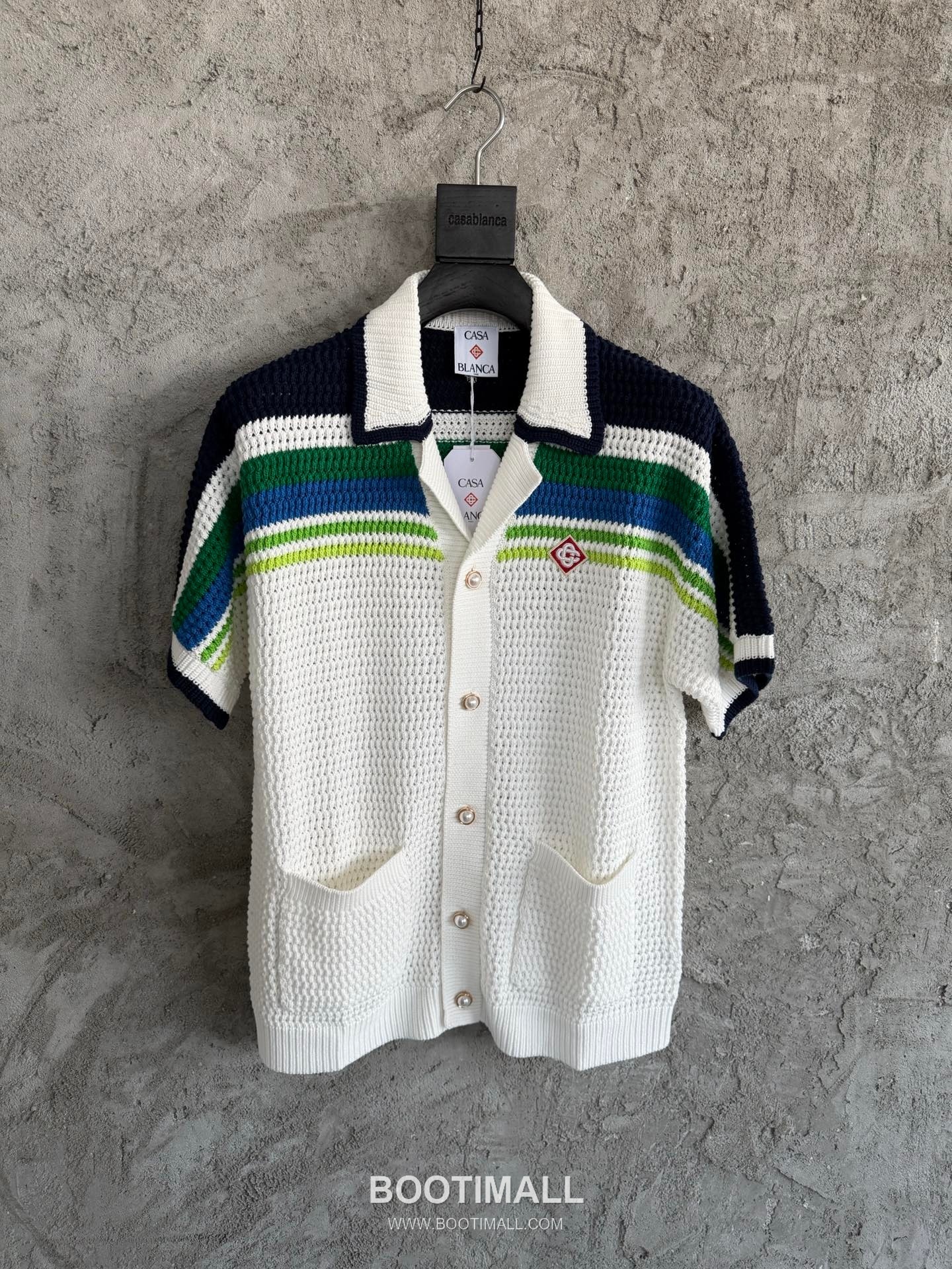 Casablanca Crochet Stripe Shirt Cotton White Knit Shirt 카사블랑카 크로셰 스트라이프 셔츠 코튼 화이트 니트 셔츠 1