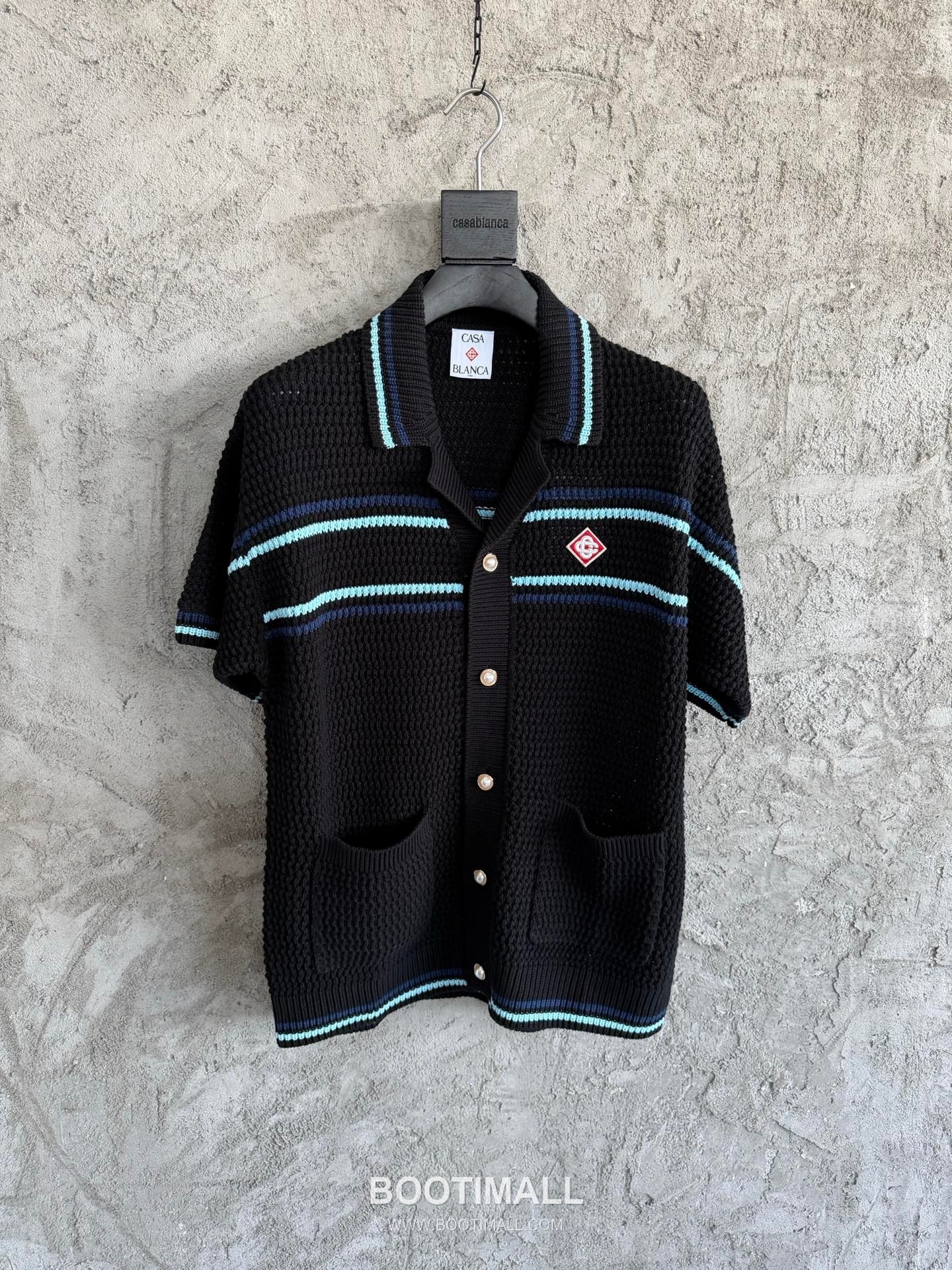 Casablanca Crochet Stripe Shirt Cotton White Knit Shirt 카사블랑카 크로셰 스트라이프 셔츠 코튼 화이트 니트 셔츠 1