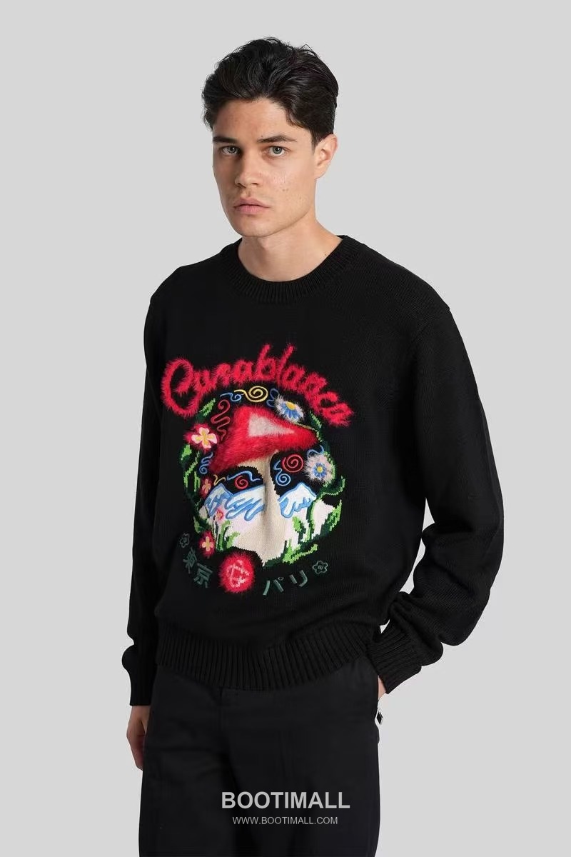 Casablanca Mushroom Jacquard Sweater Cotton Black Knit Sweater 카사블랑카 머쉬룸 자카드 스웨터 코튼 블랙 니트 스웨터 1